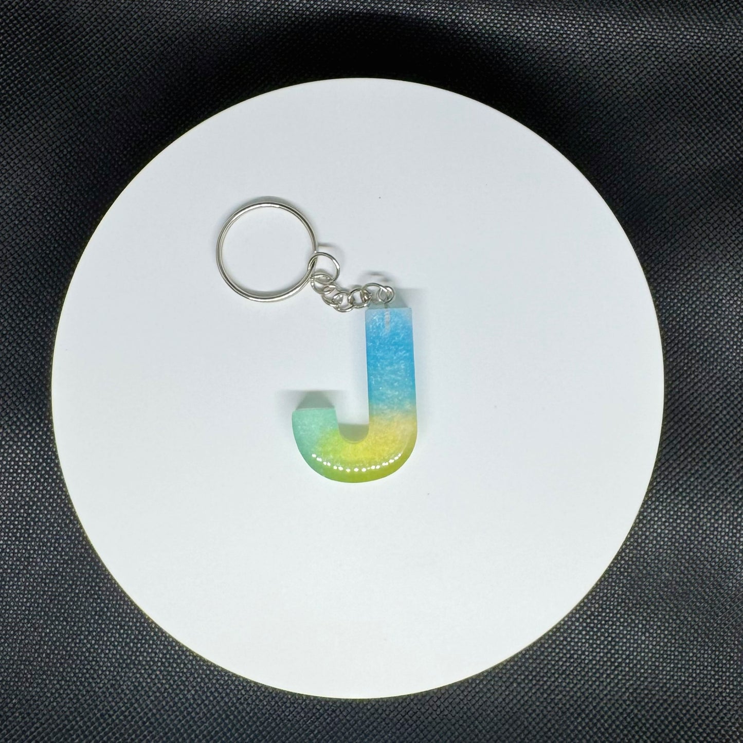 Ocean Breeze Resin Initial Keychains – Handmade Gradient Letters in Blue & Yellow