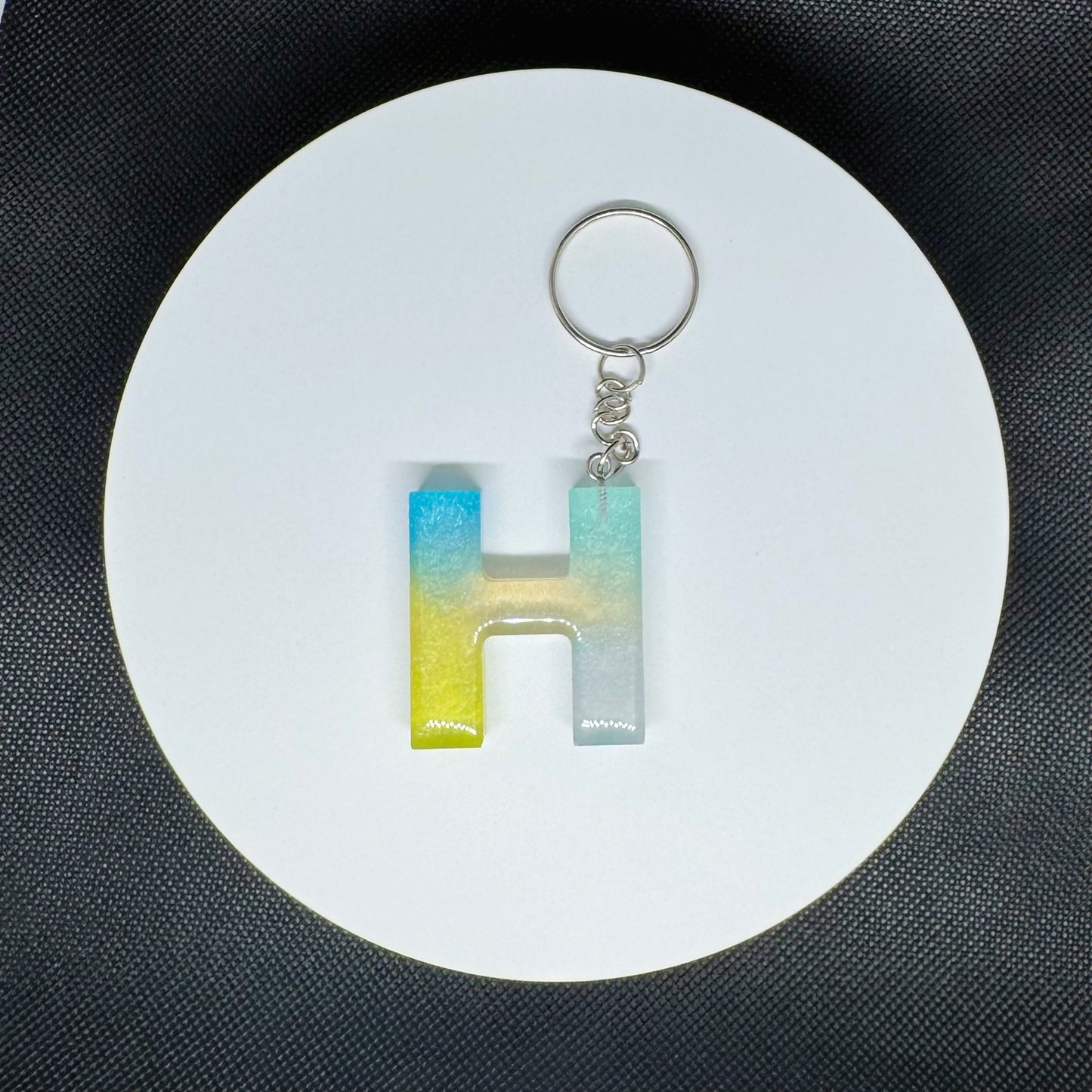 Ocean Breeze Resin Initial Keychains – Handmade Gradient Letters in Blue & Yellow