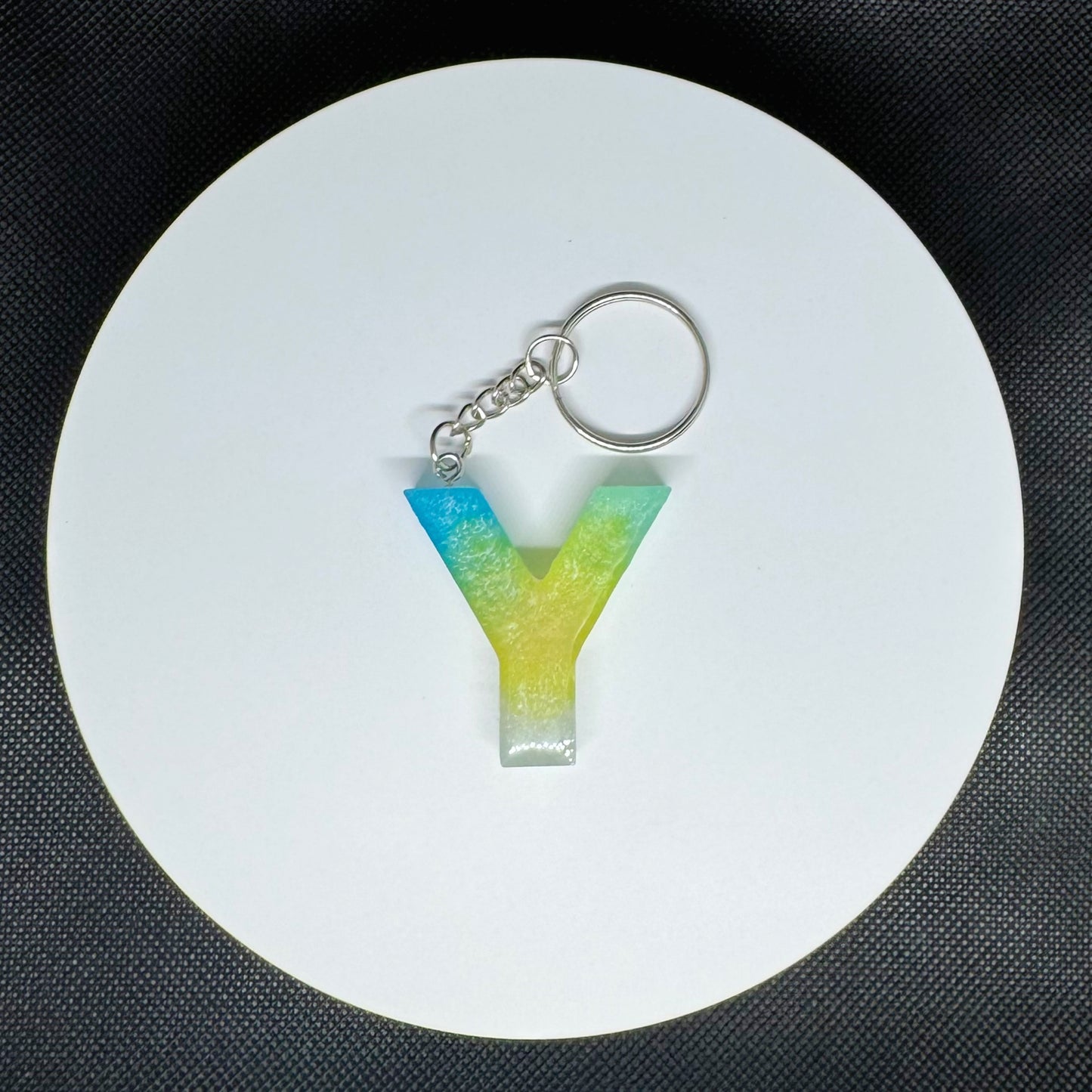 Ocean Breeze Resin Initial Keychains – Handmade Gradient Letters in Blue & Yellow