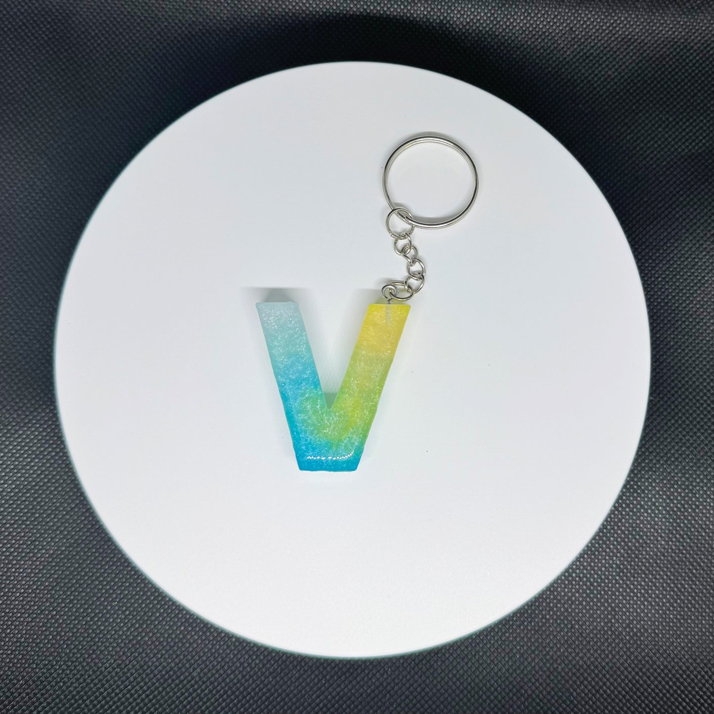 Ocean Breeze Resin Initial Keychains – Handmade Gradient Letters in Blue & Yellow