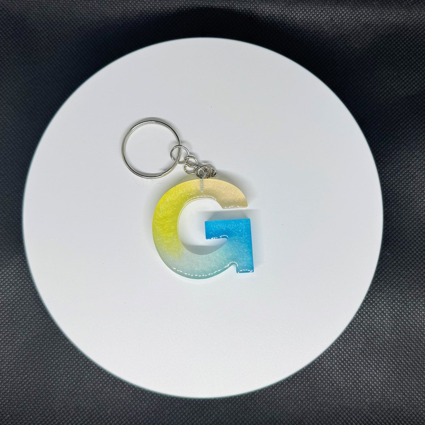 Ocean Breeze Resin Initial Keychains – Handmade Gradient Letters in Blue & Yellow