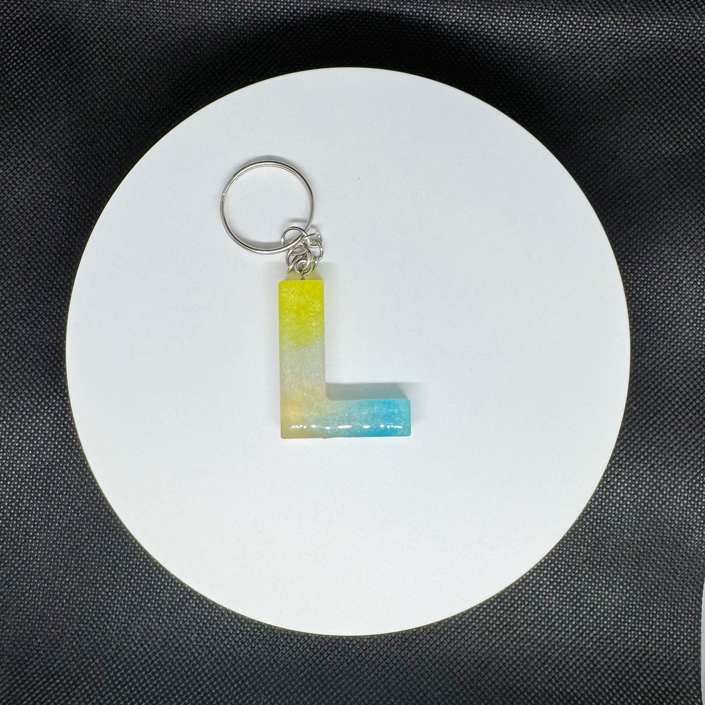 Ocean Breeze Resin Initial Keychains – Handmade Gradient Letters in Blue & Yellow