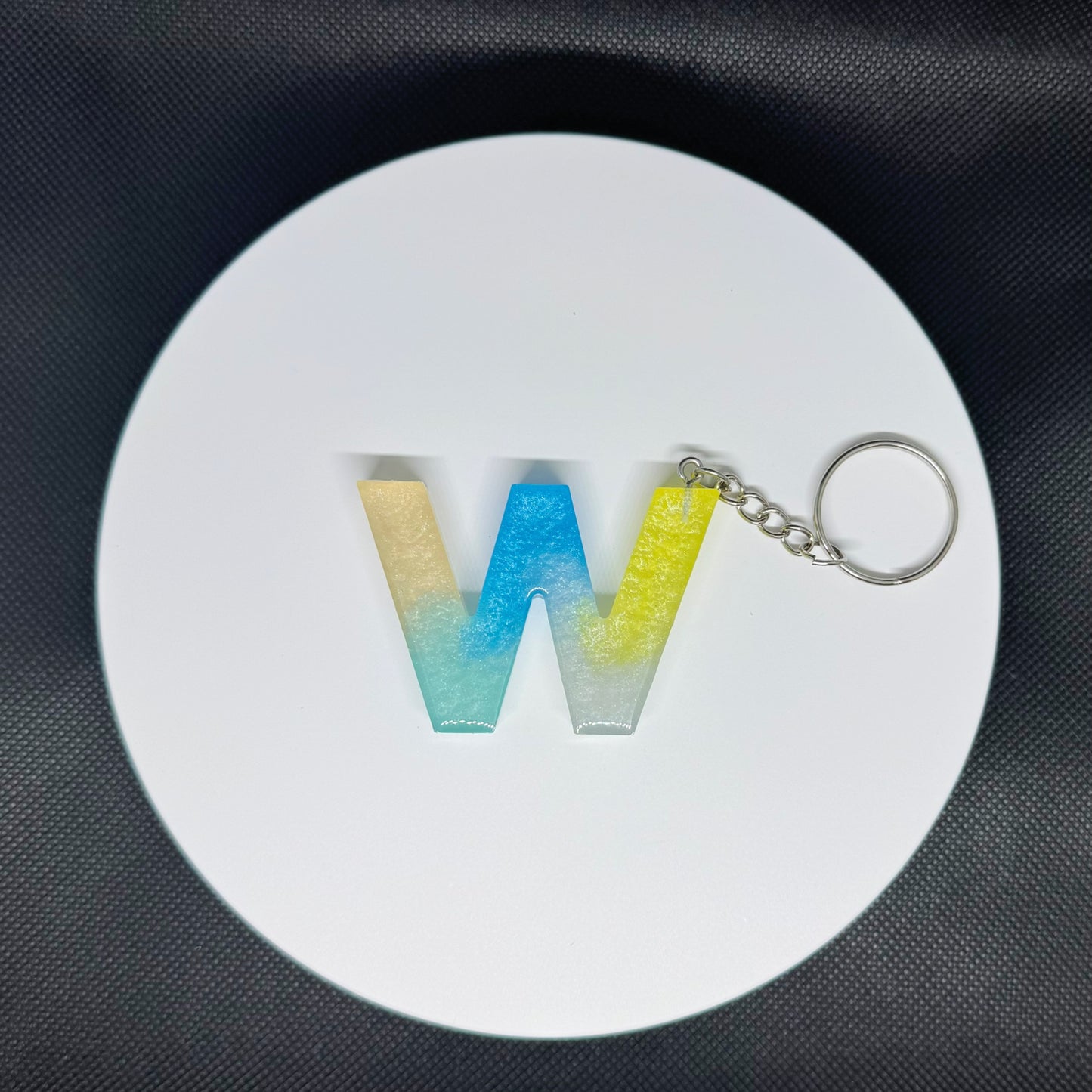 Ocean Breeze Resin Initial Keychains – Handmade Gradient Letters in Blue & Yellow