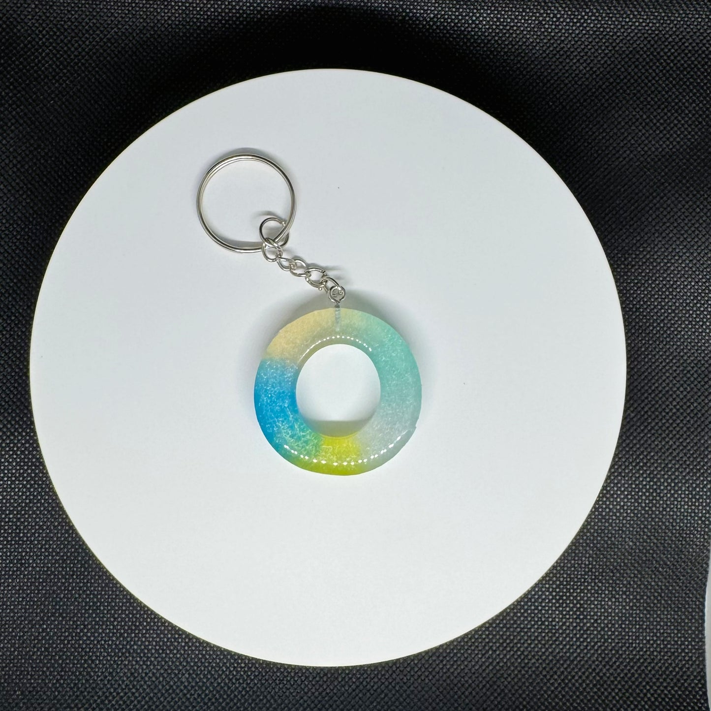 Ocean Breeze Resin Initial Keychains – Handmade Gradient Letters in Blue & Yellow