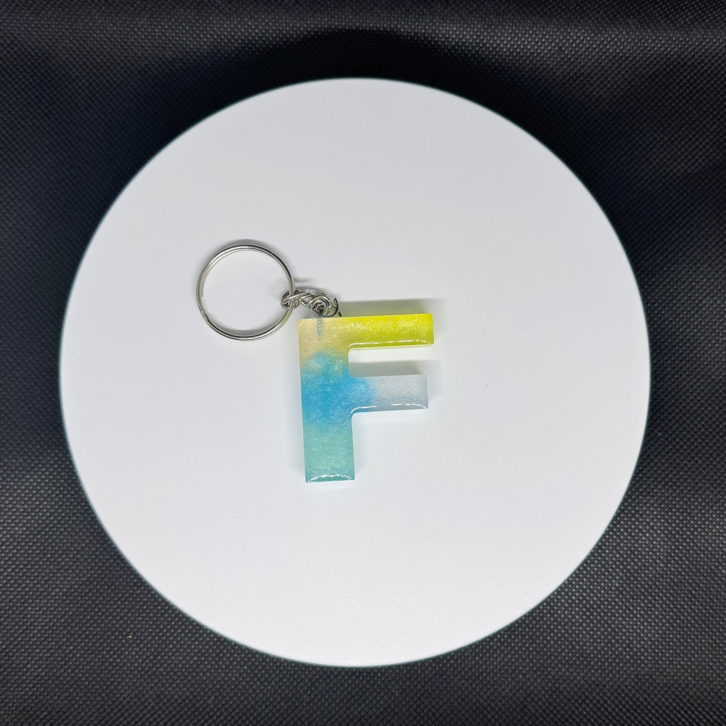 Ocean Breeze Resin Initial Keychains – Handmade Gradient Letters in Blue & Yellow