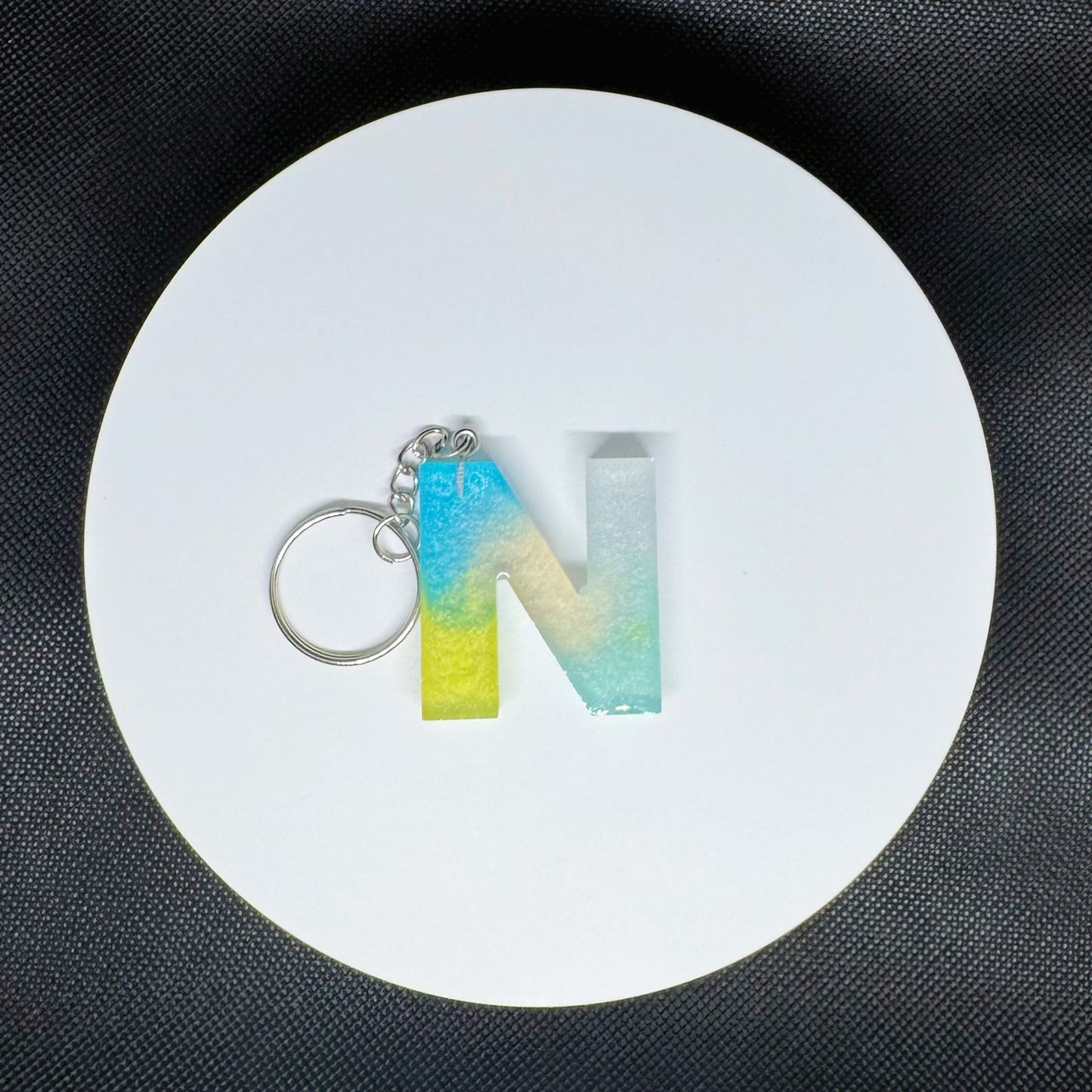 Ocean Breeze Resin Initial Keychains – Handmade Gradient Letters in Blue & Yellow