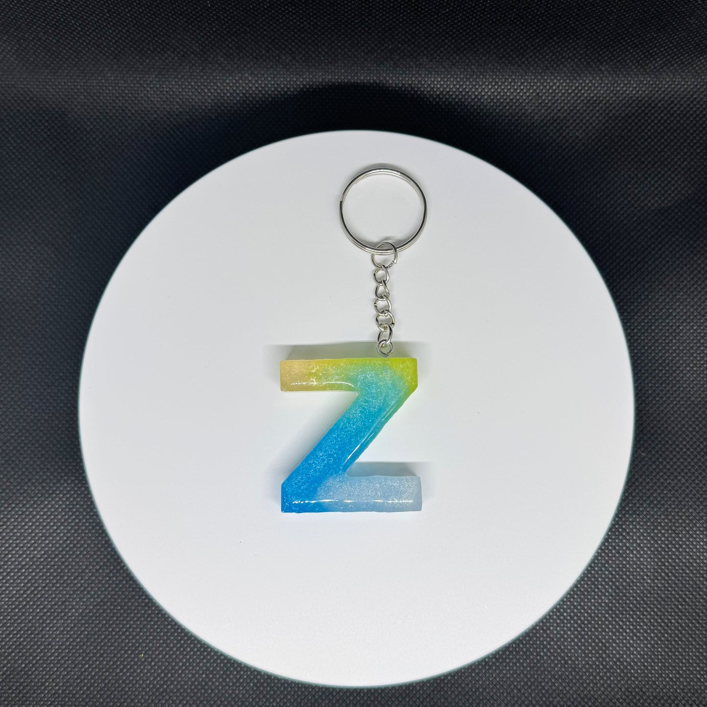 Ocean Breeze Resin Initial Keychains – Handmade Gradient Letters in Blue & Yellow
