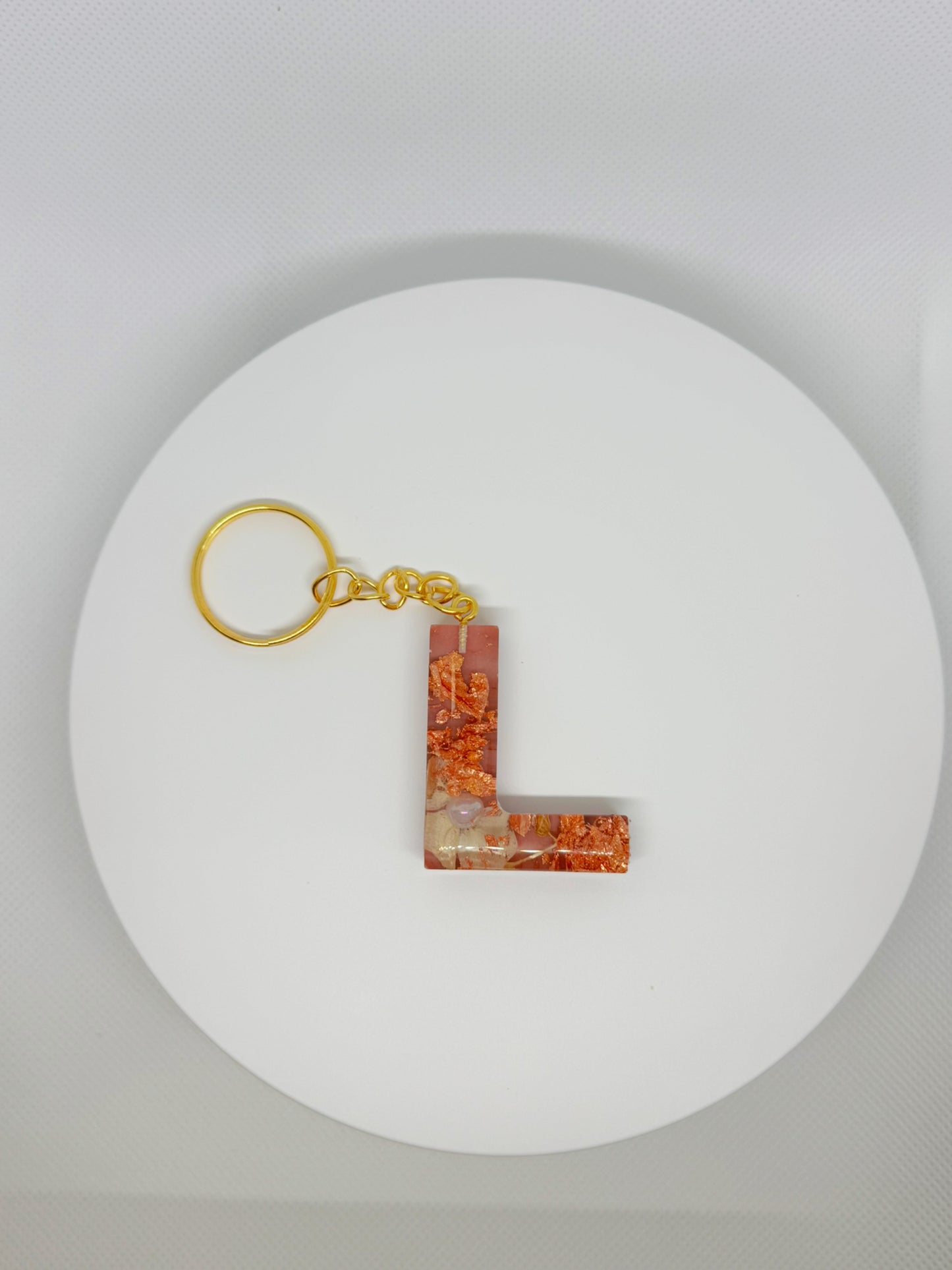 Pink with Rose Gold Foil Keychain- Alphabet Letter