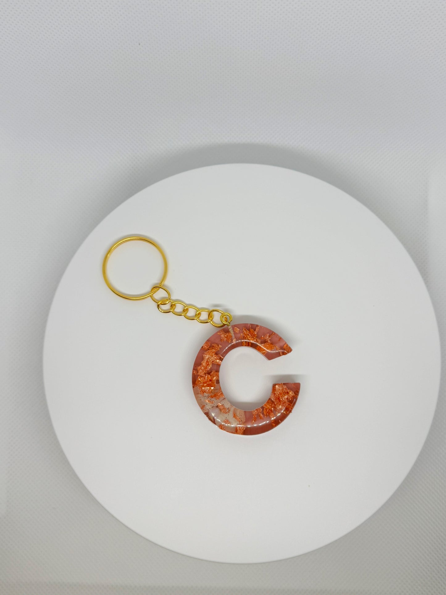 Pink with Rose Gold Foil Keychain- Alphabet Letter