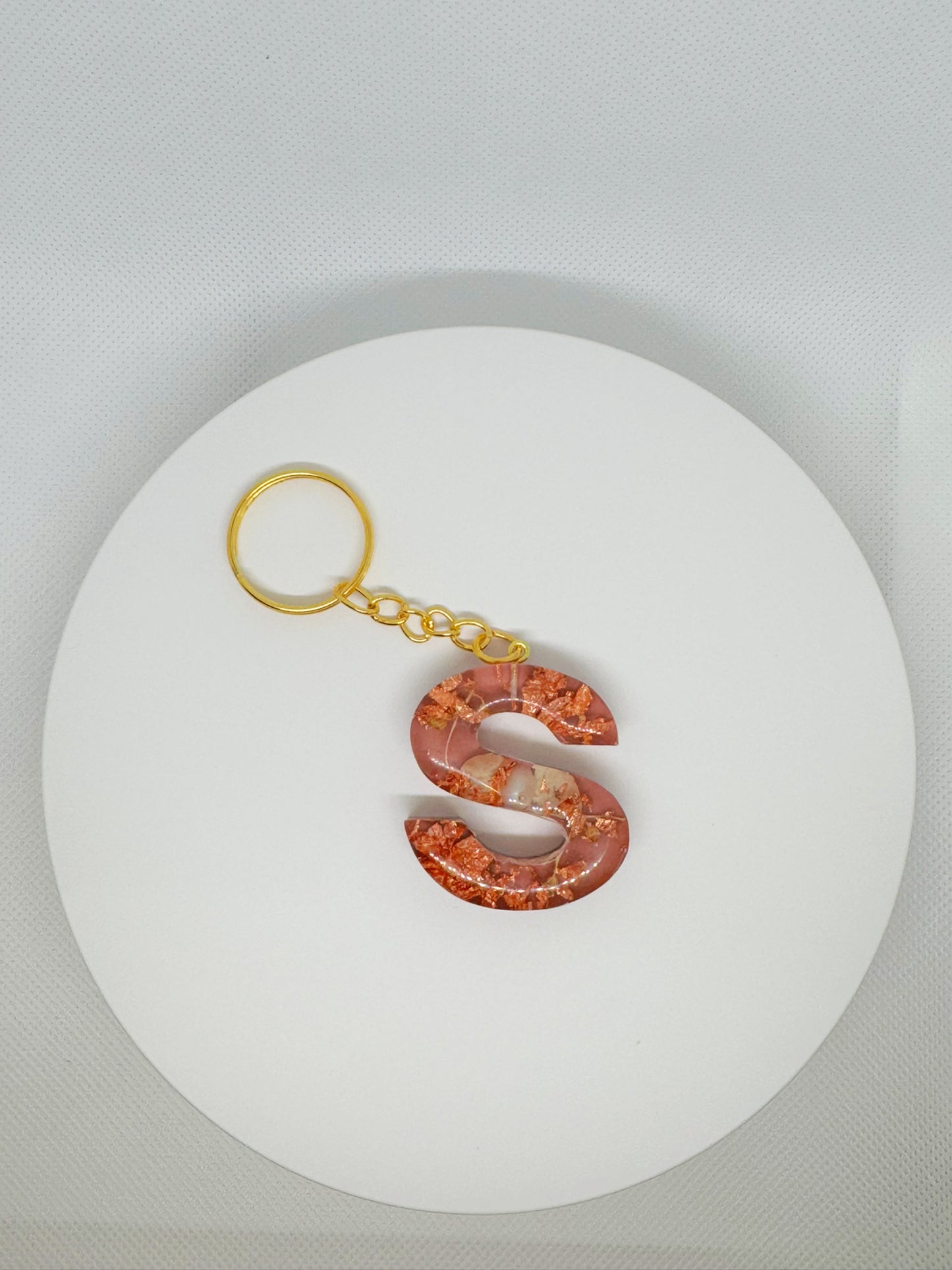 Pink with Rose Gold Foil Keychain- Alphabet Letter