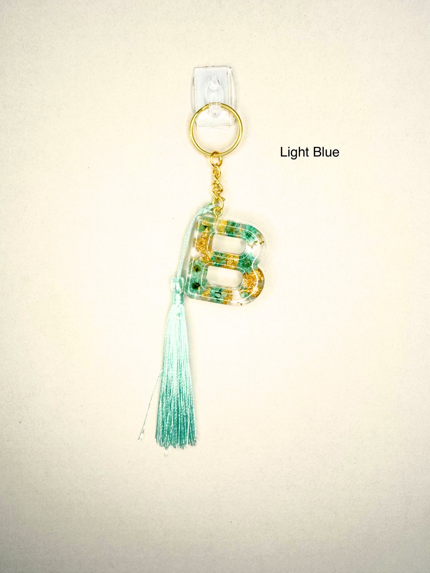 Set - Alphabet letter keychain with flowers and gold Tassel and pet paw charm
