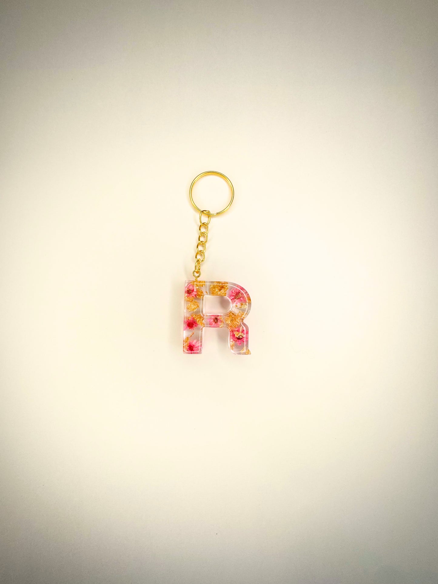 Set - Alphabet letter keychain with flowers and gold Tassel and pet paw charm
