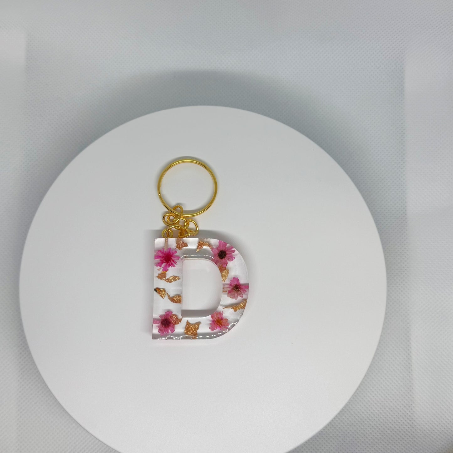 Alphabet letter keychain with flowers and gold