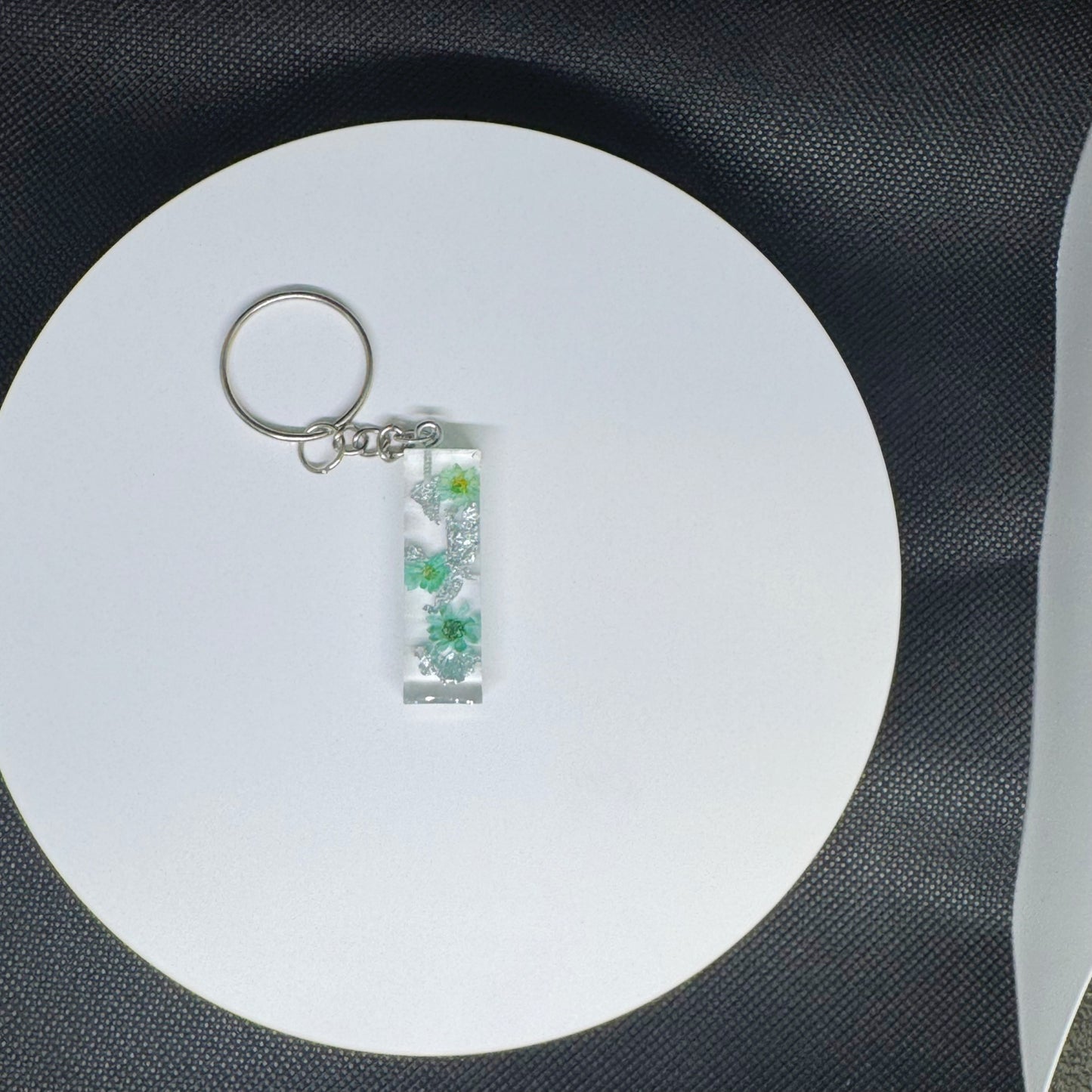 Alphabet letter keychain with flowers and silver foil