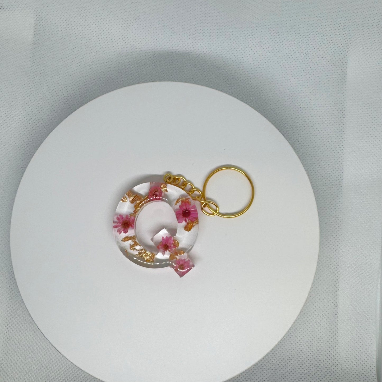 Alphabet letter keychain with flowers and gold