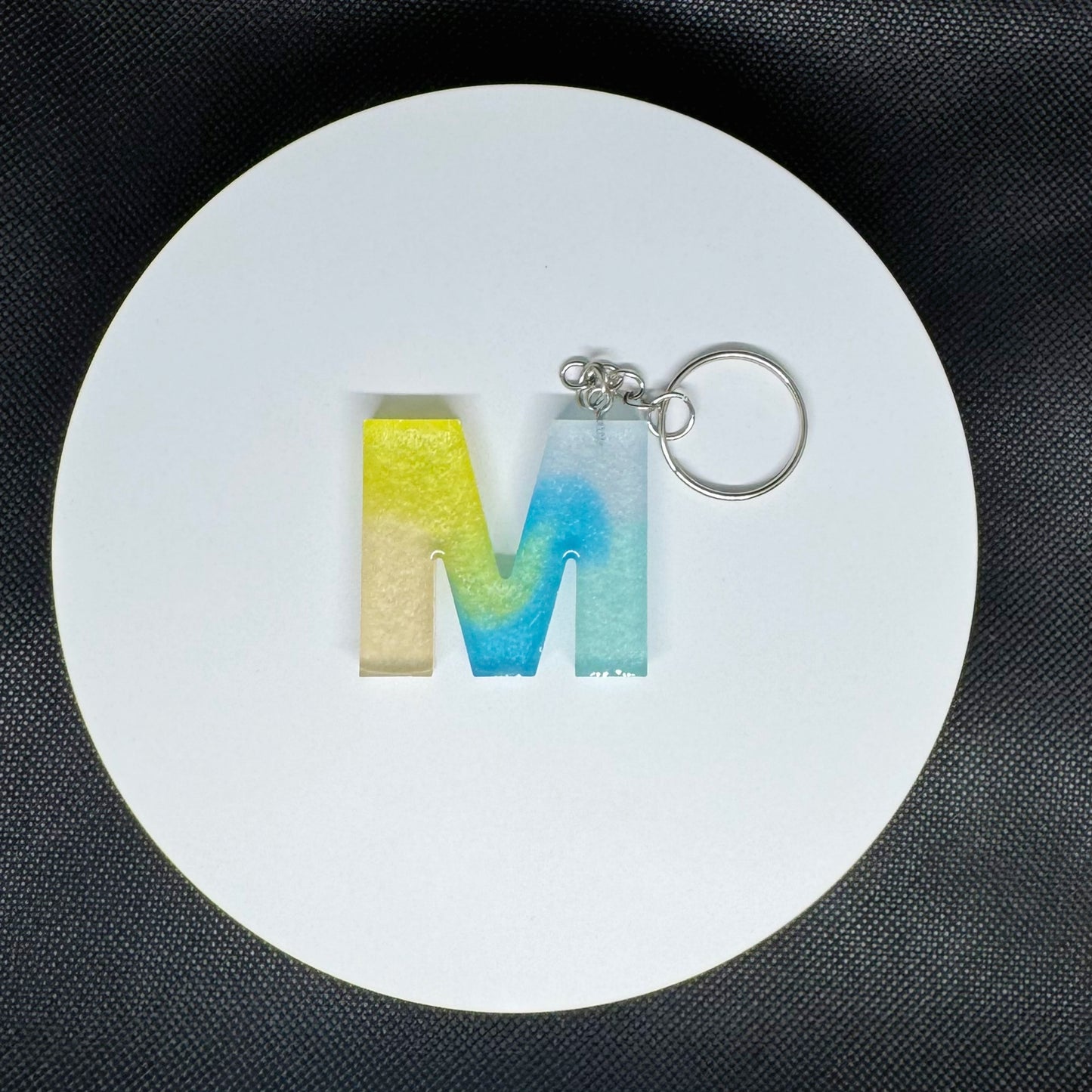 Ocean Breeze Resin Initial Keychains – Handmade Gradient Letters in Blue & Yellow
