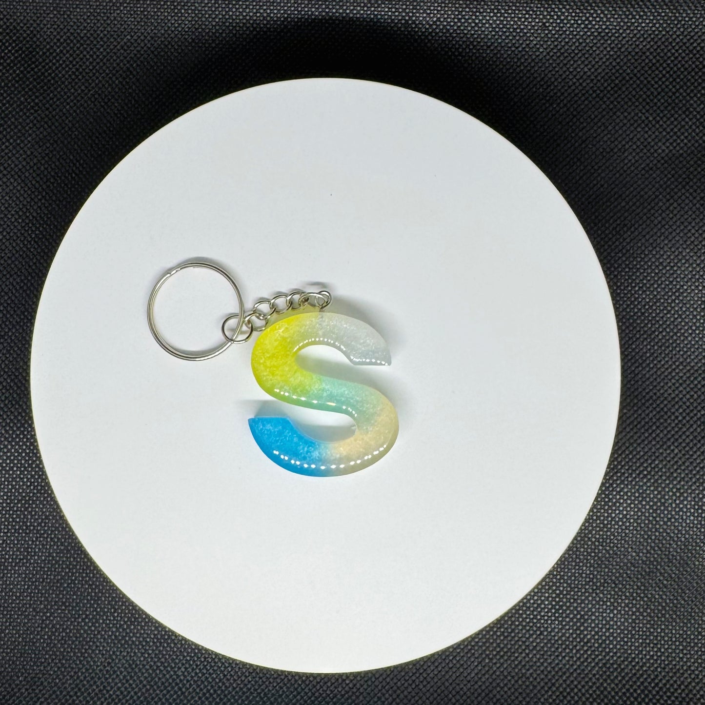 Ocean Breeze Resin Initial Keychains – Handmade Gradient Letters in Blue & Yellow