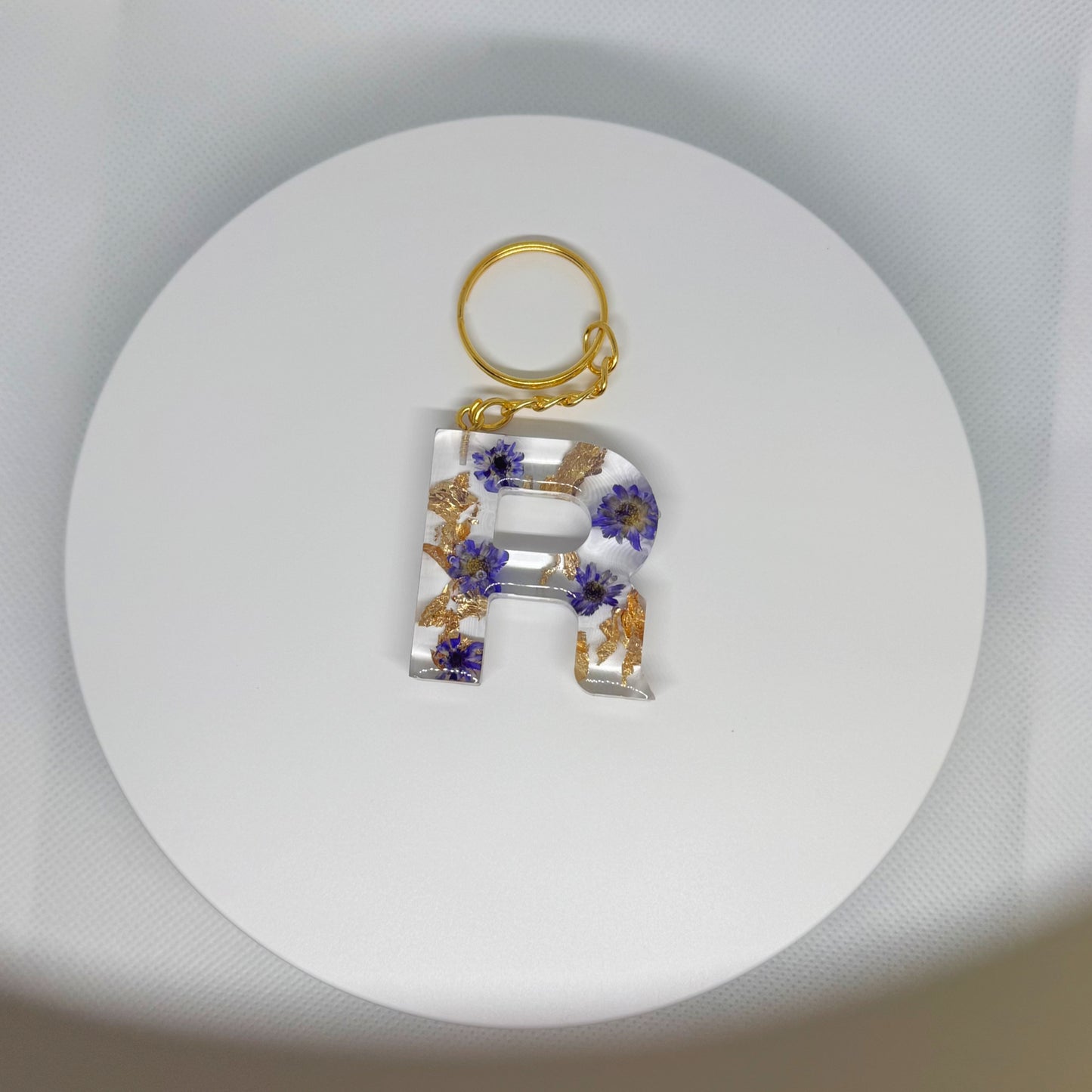 Alphabet letter keychain with flowers and gold