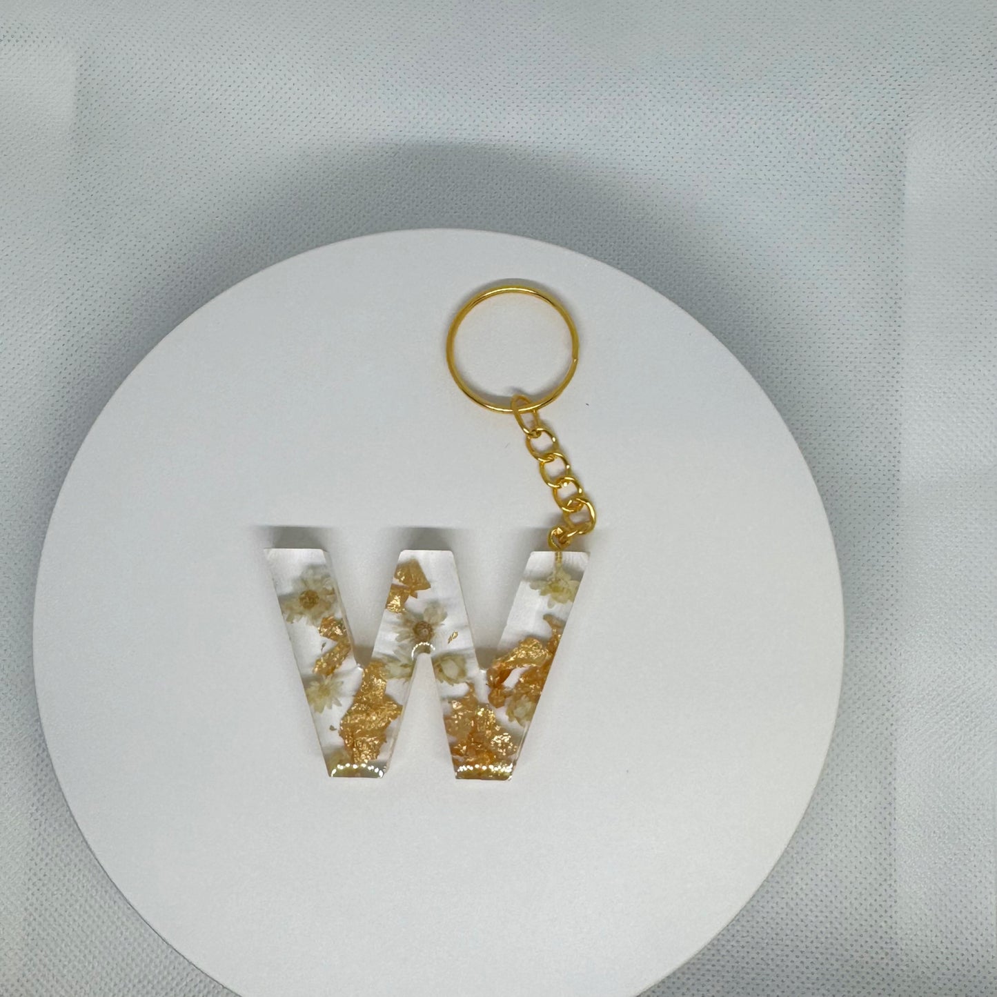 Alphabet letter keychain with flowers and gold