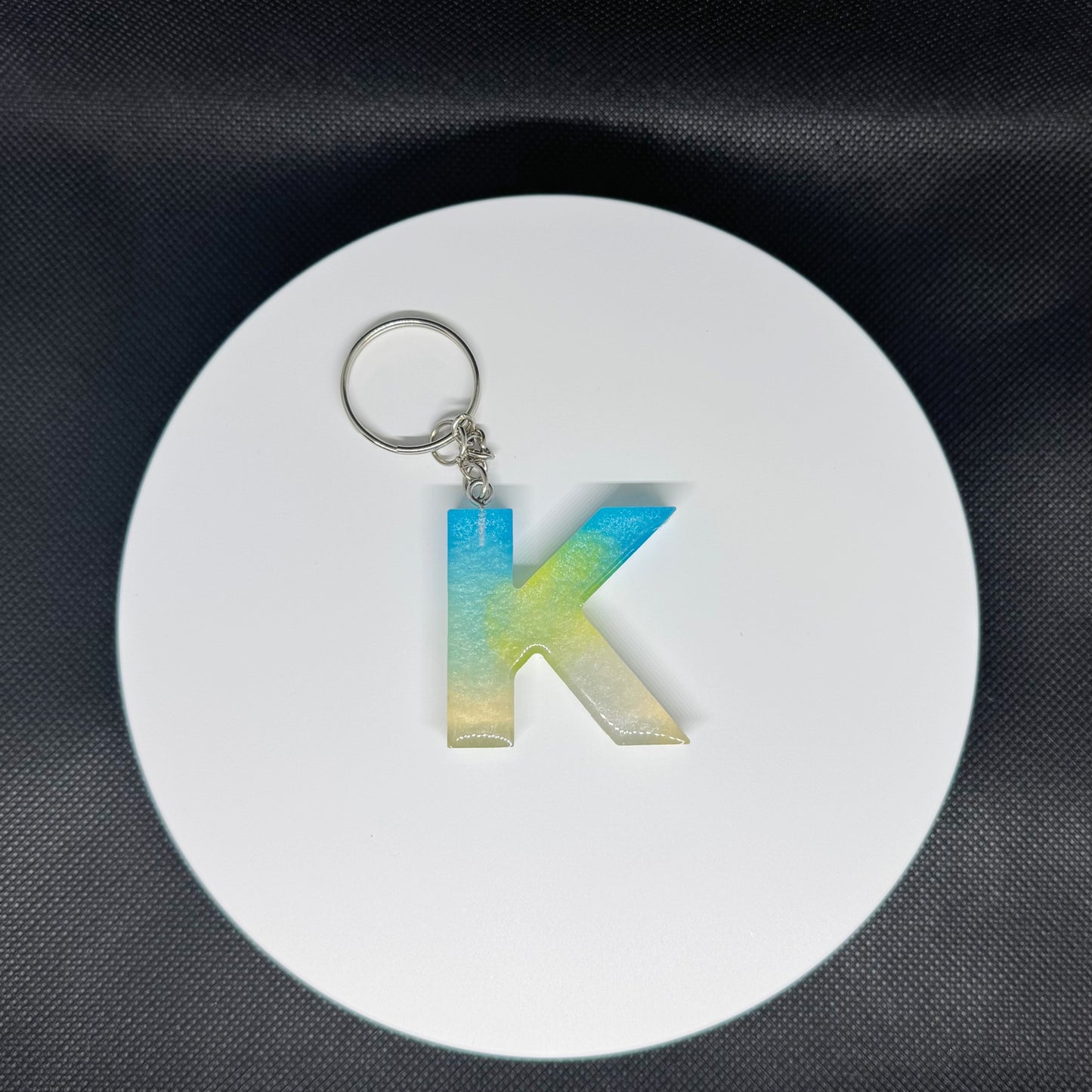 Ocean Breeze Resin Initial Keychains – Handmade Gradient Letters in Blue & Yellow