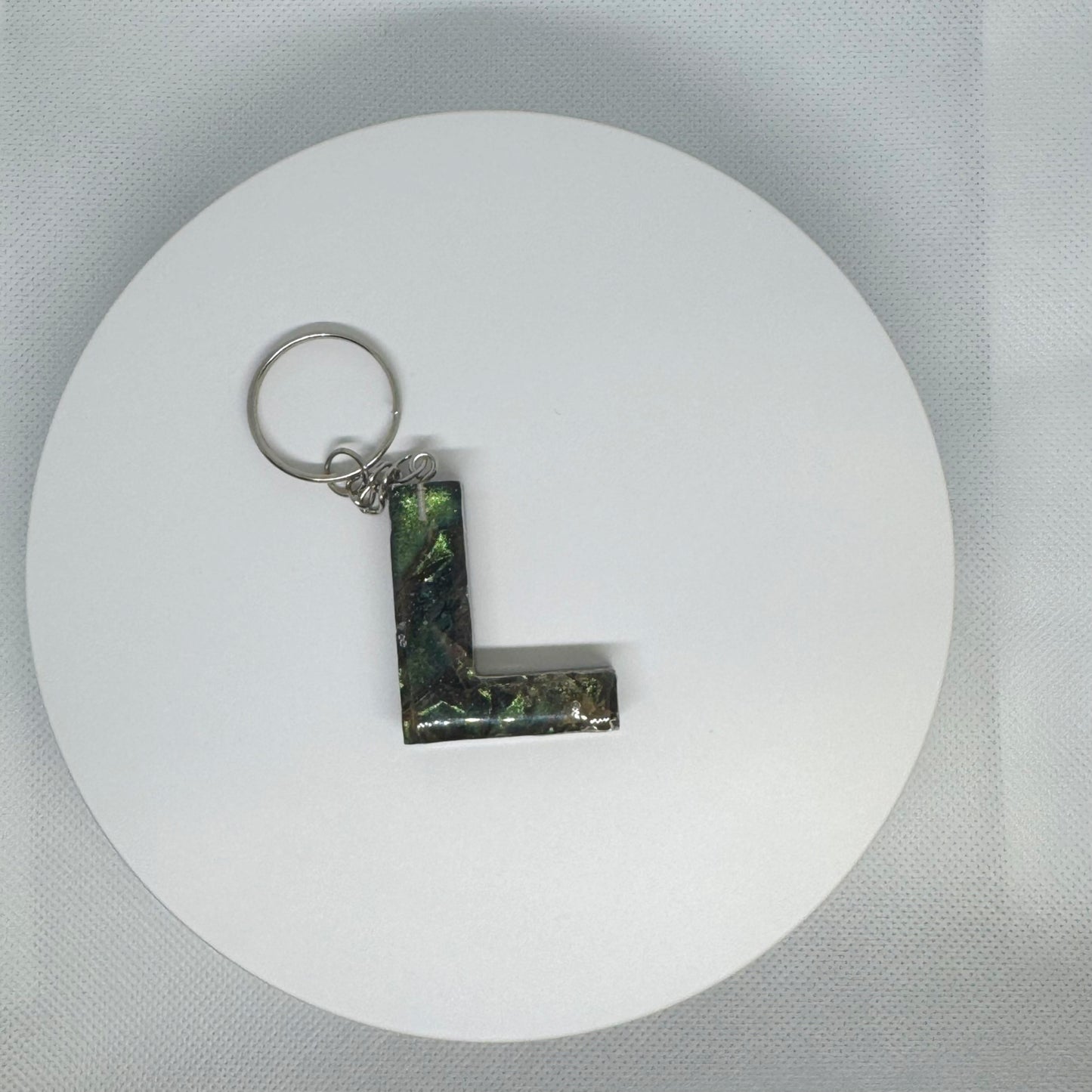 Forest Flame Resin Letter Keychain