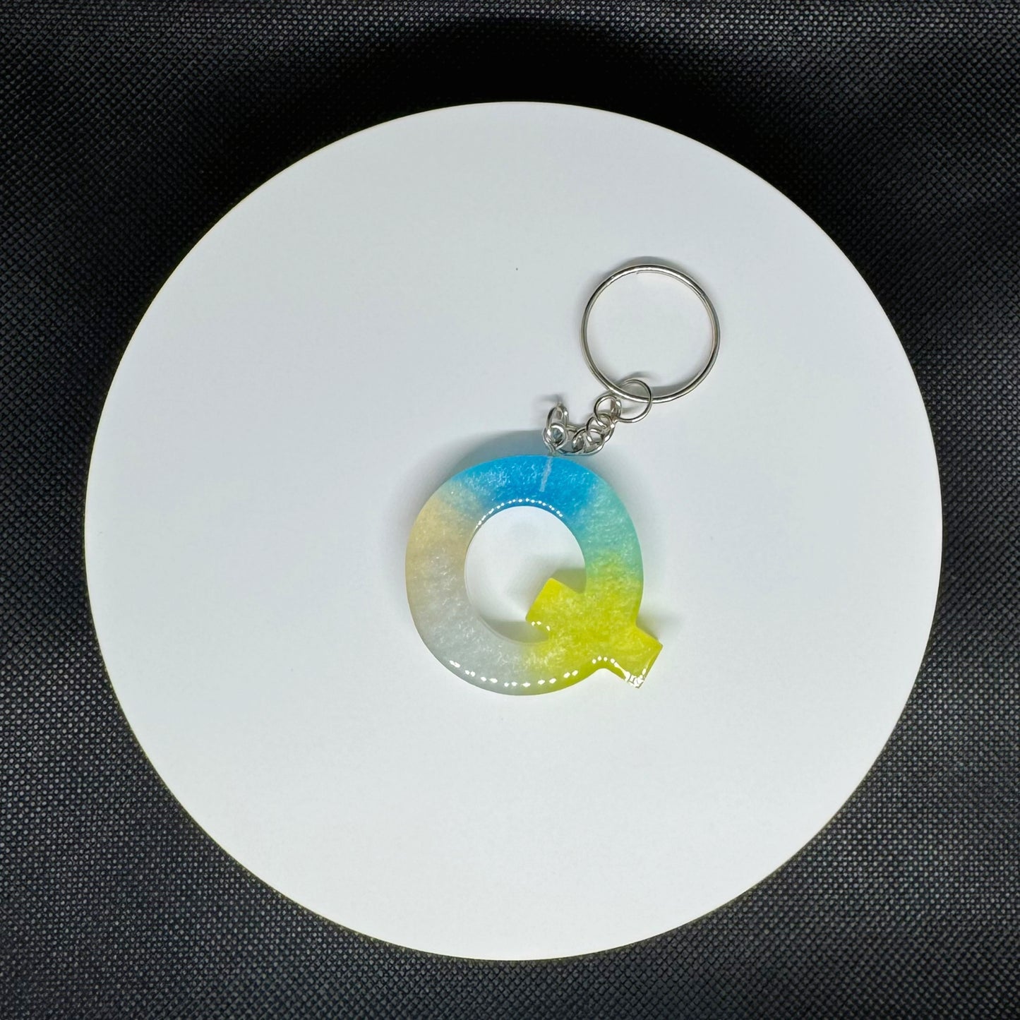 Ocean Breeze Resin Initial Keychains – Handmade Gradient Letters in Blue & Yellow