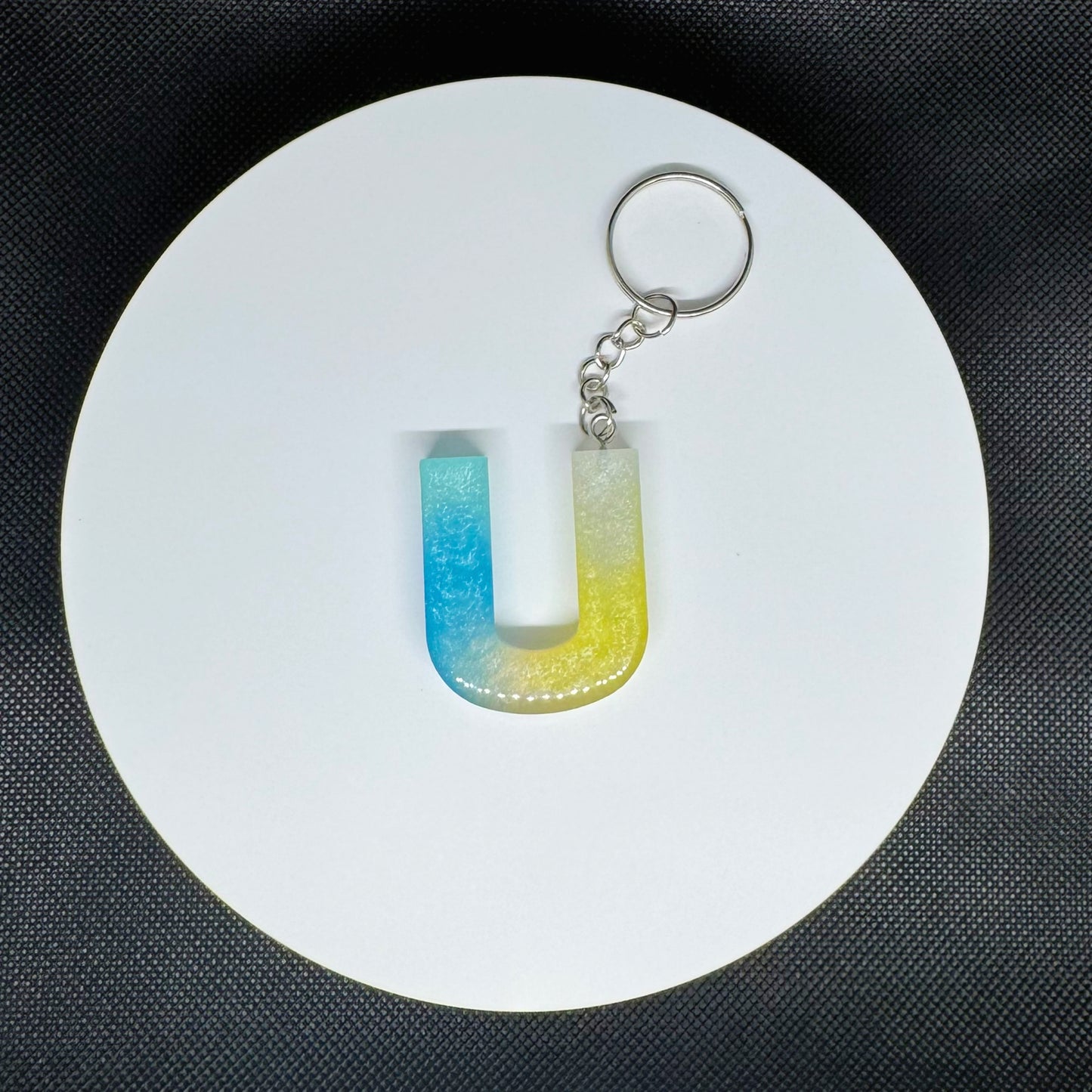 Ocean Breeze Resin Initial Keychains – Handmade Gradient Letters in Blue & Yellow