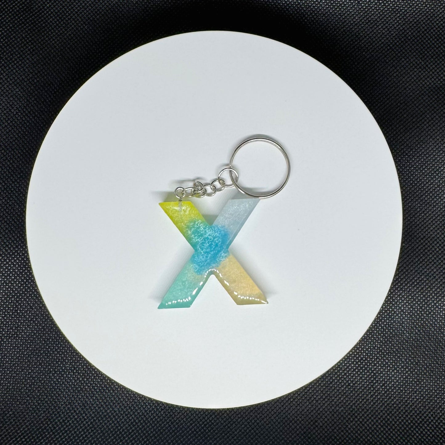 Ocean Breeze Resin Initial Keychains – Handmade Gradient Letters in Blue & Yellow