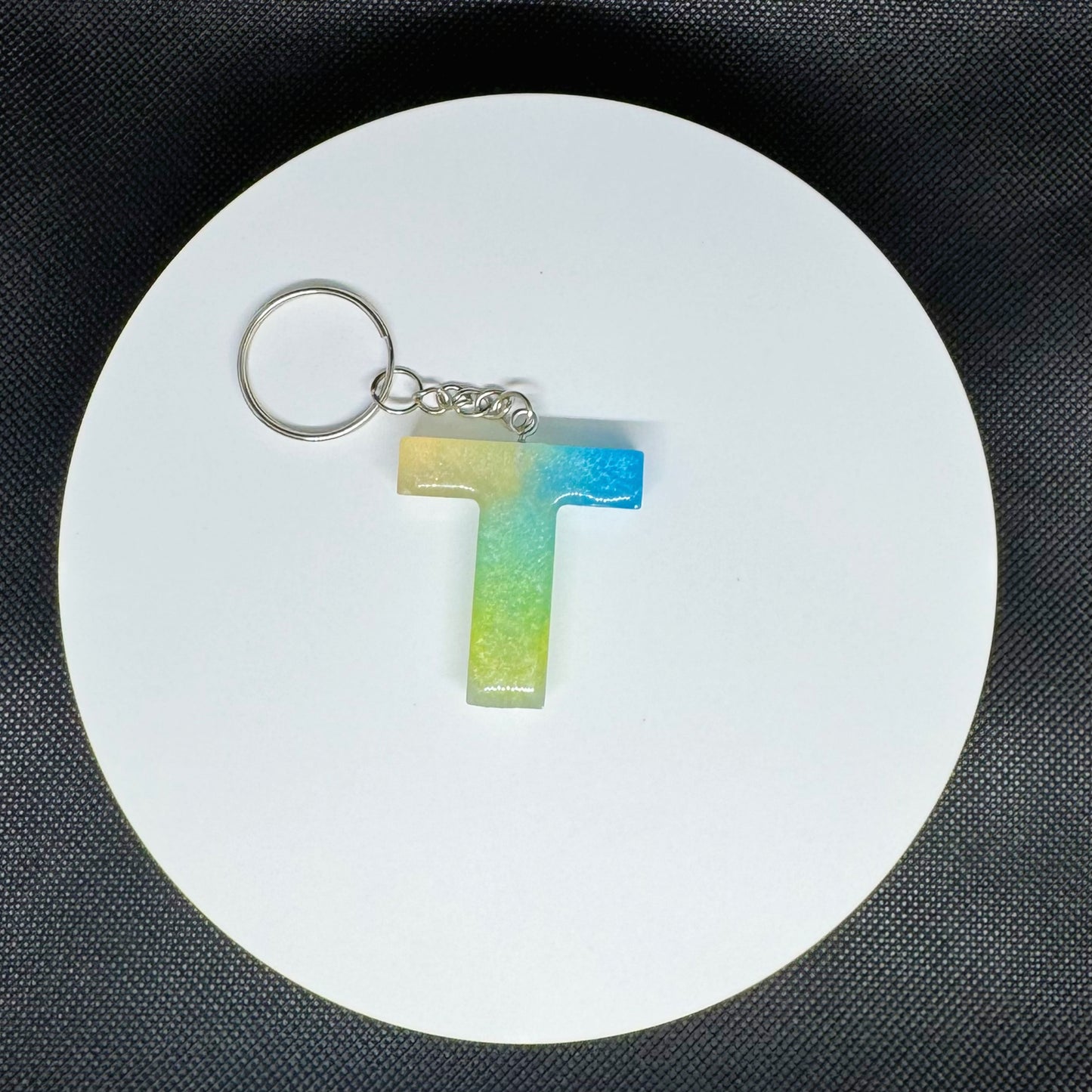 Ocean Breeze Resin Initial Keychains – Handmade Gradient Letters in Blue & Yellow