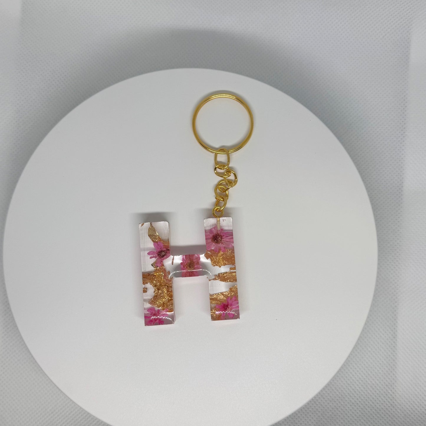 Alphabet letter keychain with flowers and gold
