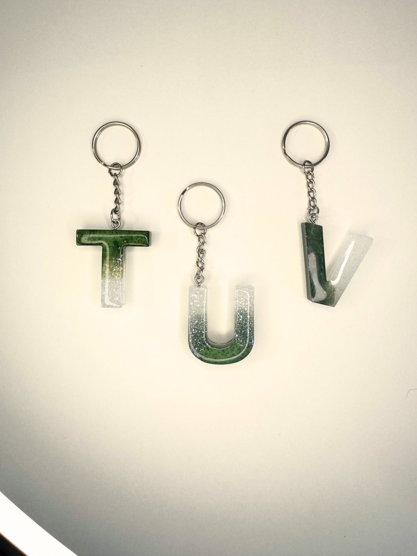 Alphabet letter  keychain Dark green and Silver