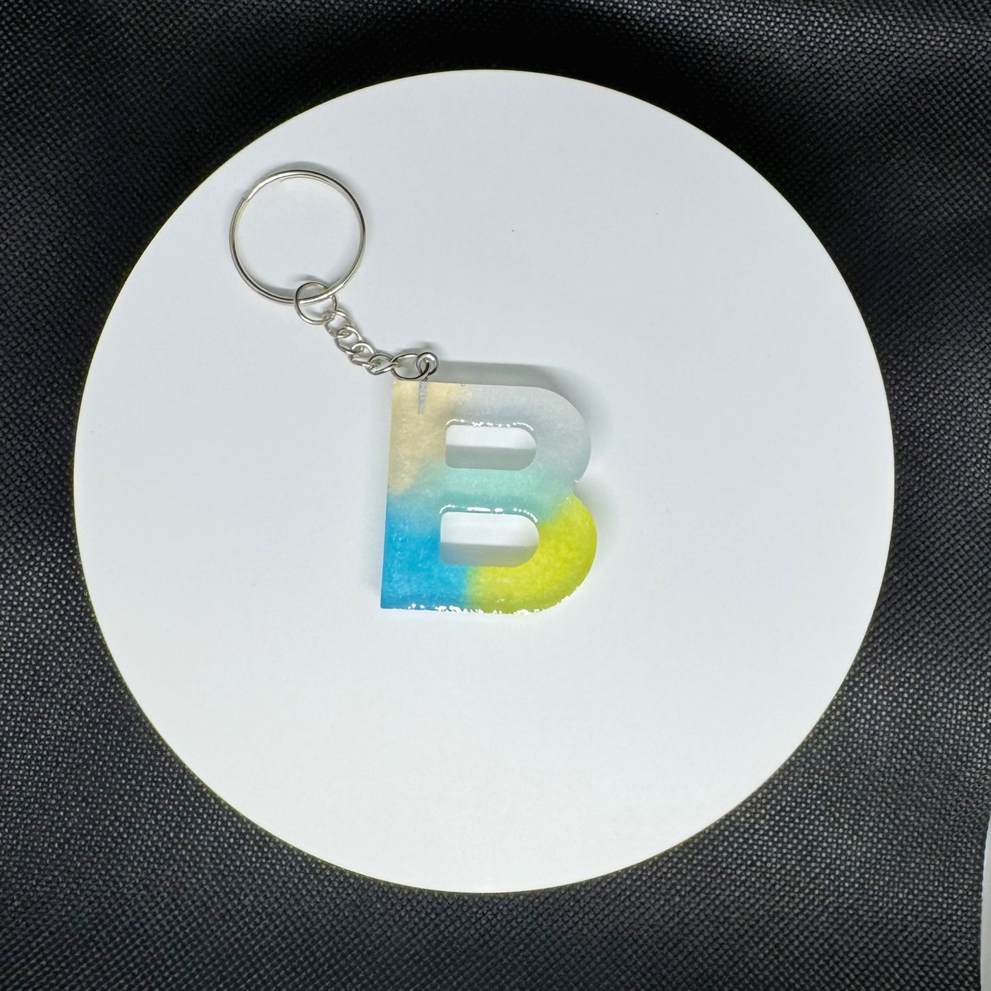 Ocean Breeze Resin Initial Keychains – Handmade Gradient Letters in Blue & Yellow