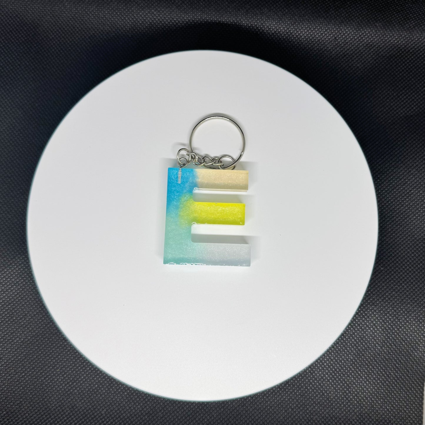 Ocean Breeze Resin Initial Keychains – Handmade Gradient Letters in Blue & Yellow