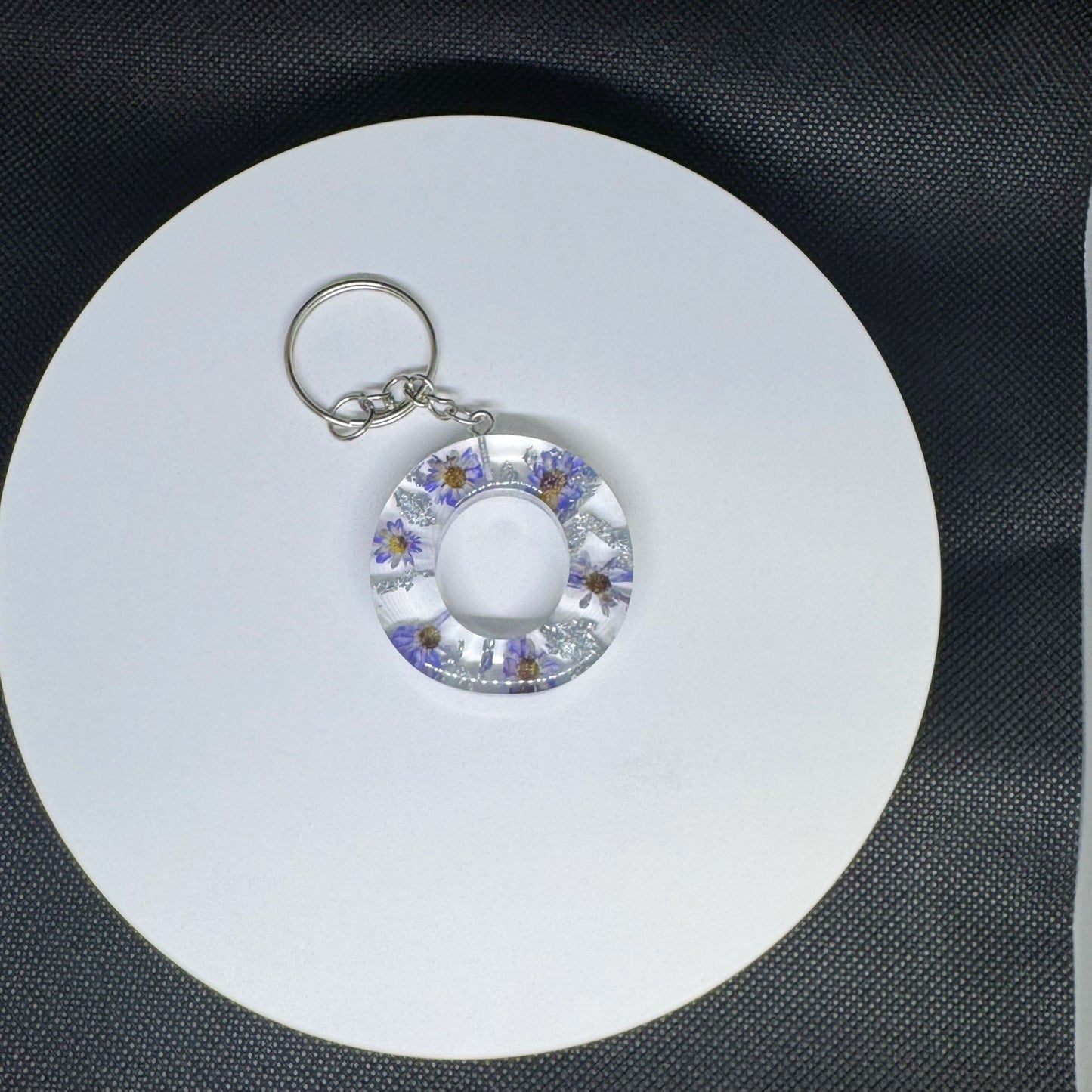 Alphabet letter keychain with flowers and silver foil