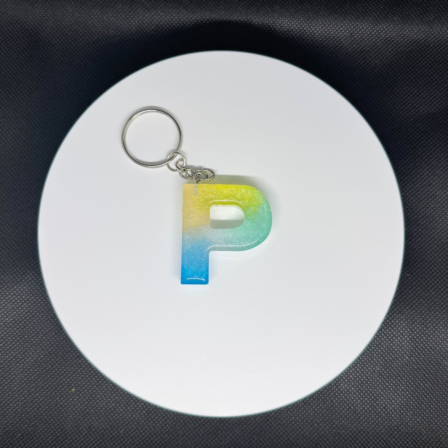 Ocean Breeze Resin Initial Keychains – Handmade Gradient Letters in Blue & Yellow