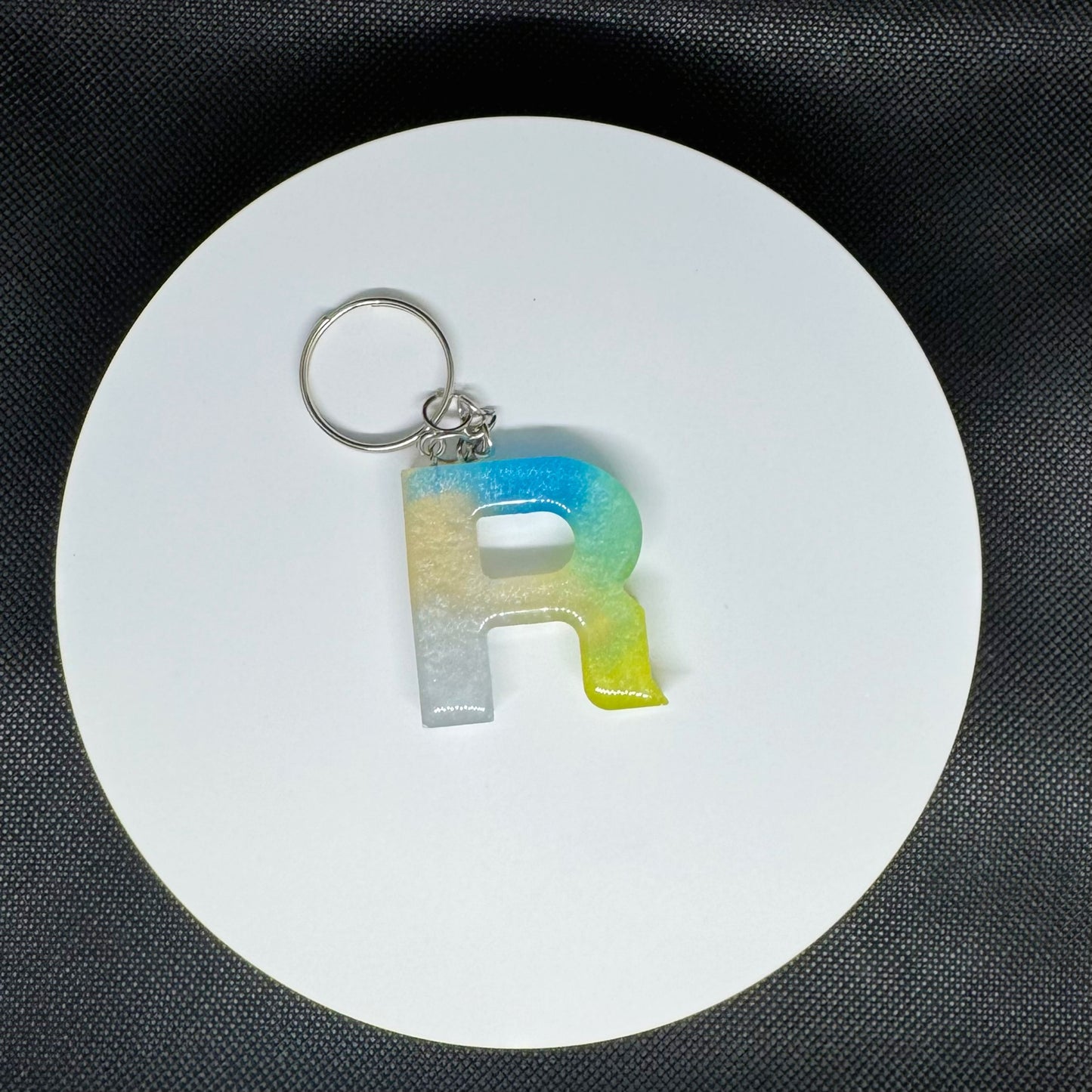 Ocean Breeze Resin Initial Keychains – Handmade Gradient Letters in Blue & Yellow