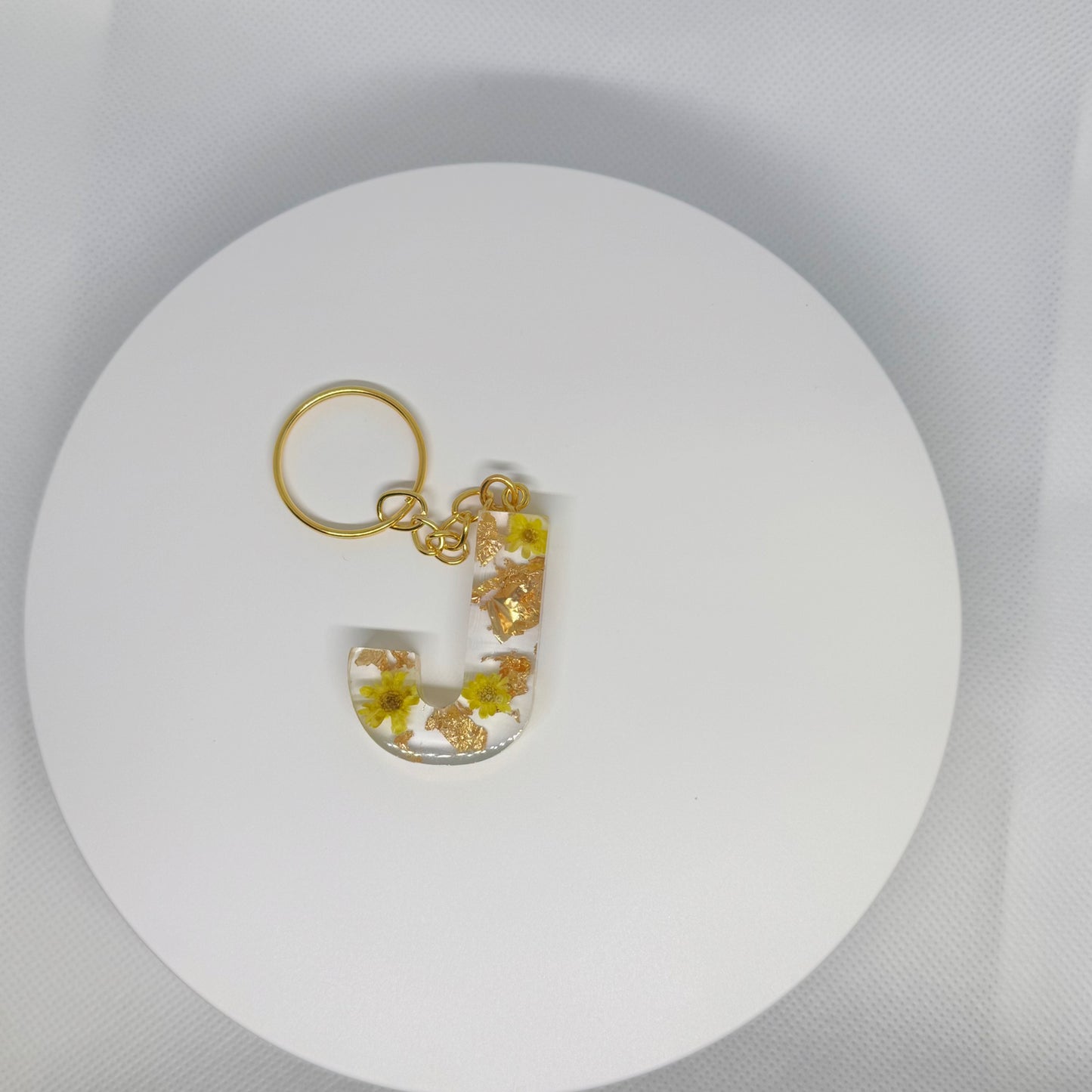 Alphabet letter keychain with flowers and gold