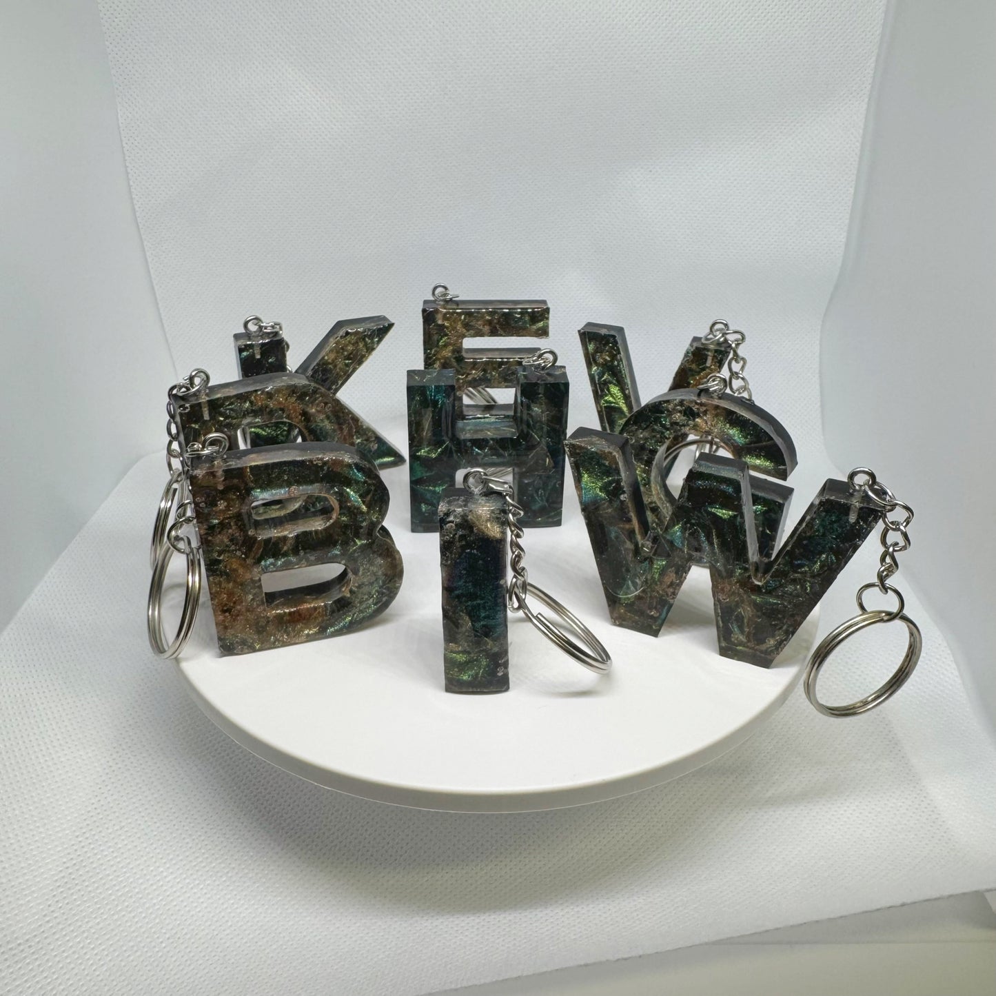 Forest Flame Resin Letter Keychain