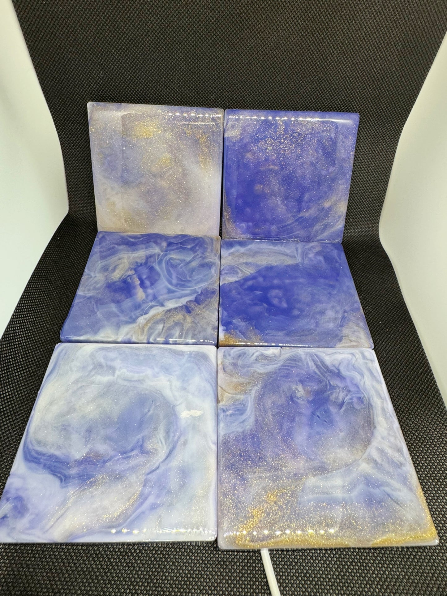 Celestial Epoxy Resin Coasters – Handmade Galaxy Blue & Gold Glitter Marble Effect – Set of 6