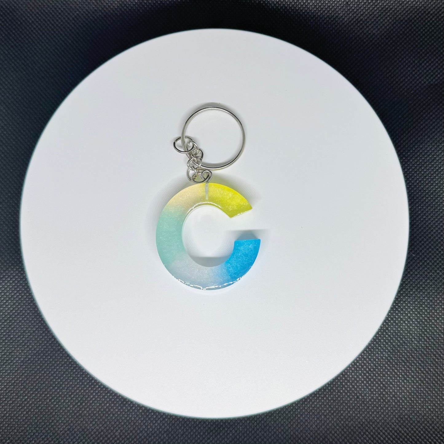 Ocean Breeze Resin Initial Keychains – Handmade Gradient Letters in Blue & Yellow
