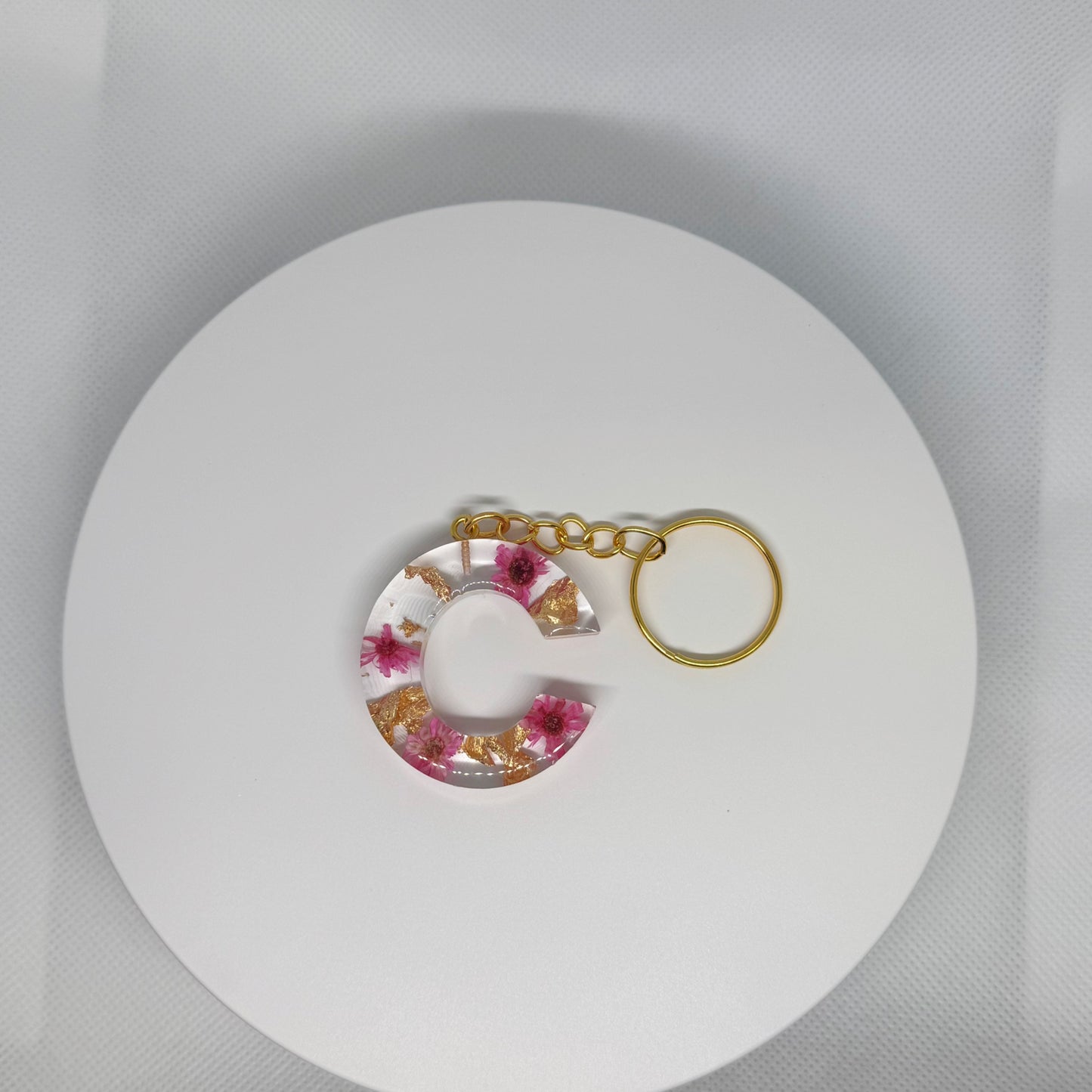Alphabet letter keychain with flowers and gold