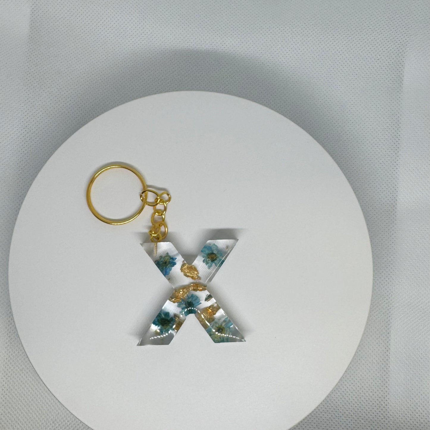 Alphabet letter keychain with flowers and gold
