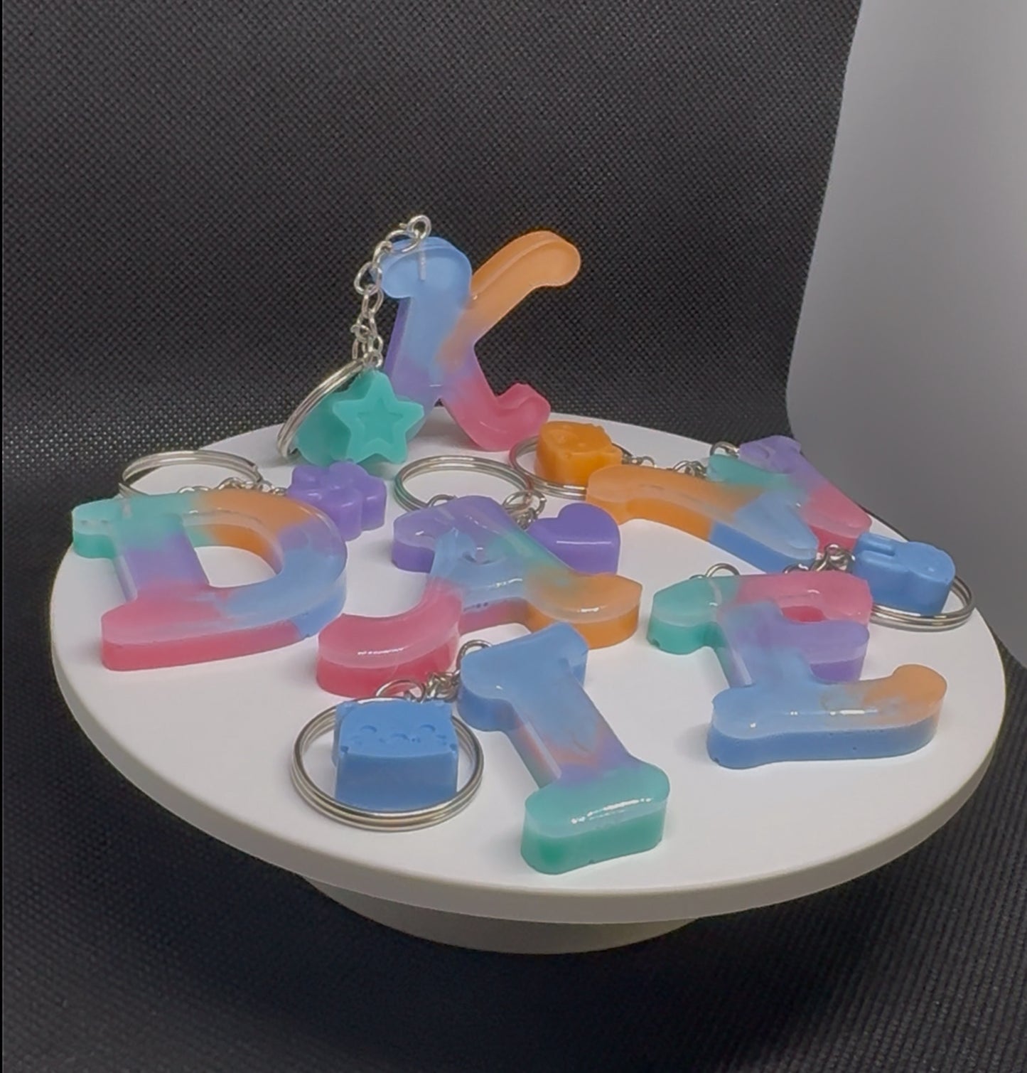 Custom Pastel Resin Initial Keychains – Handmade Letter Charms with Cute Mini Accessorie