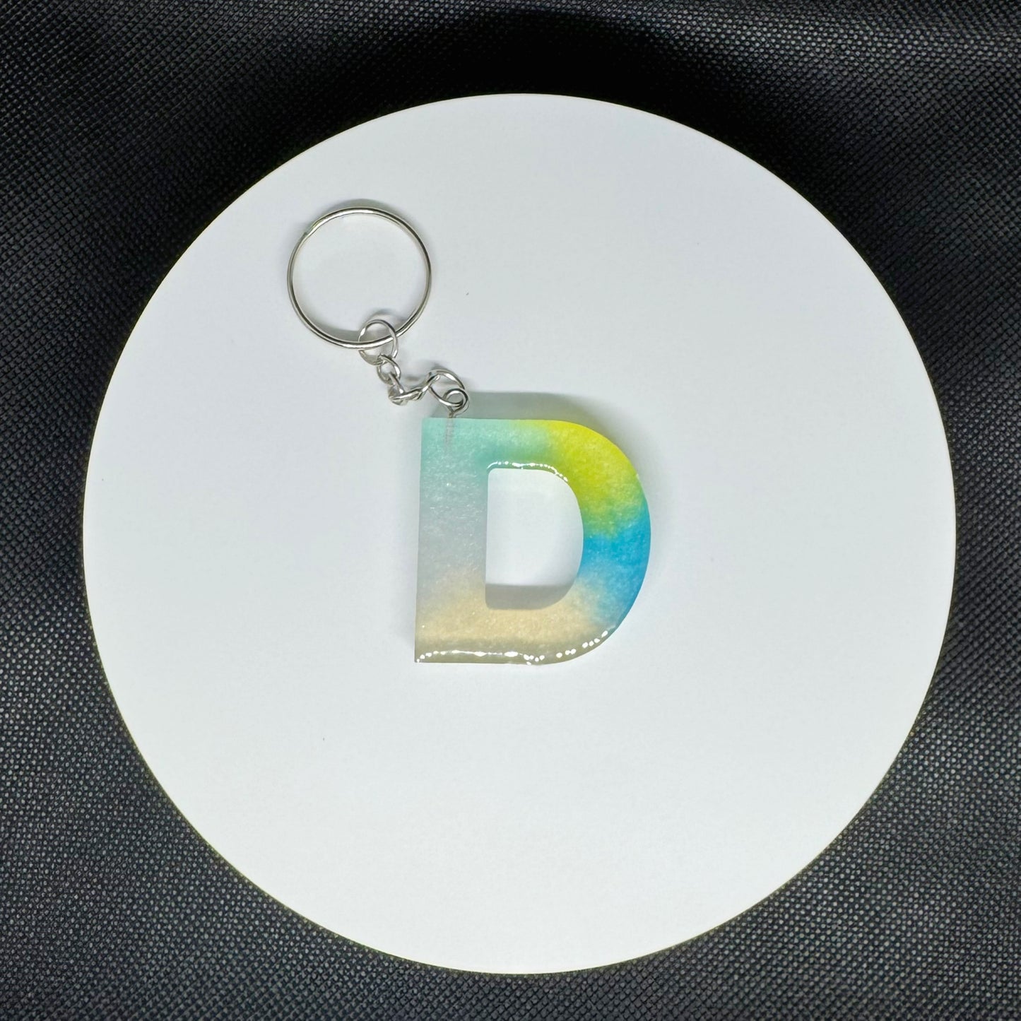 Ocean Breeze Resin Initial Keychains – Handmade Gradient Letters in Blue & Yellow