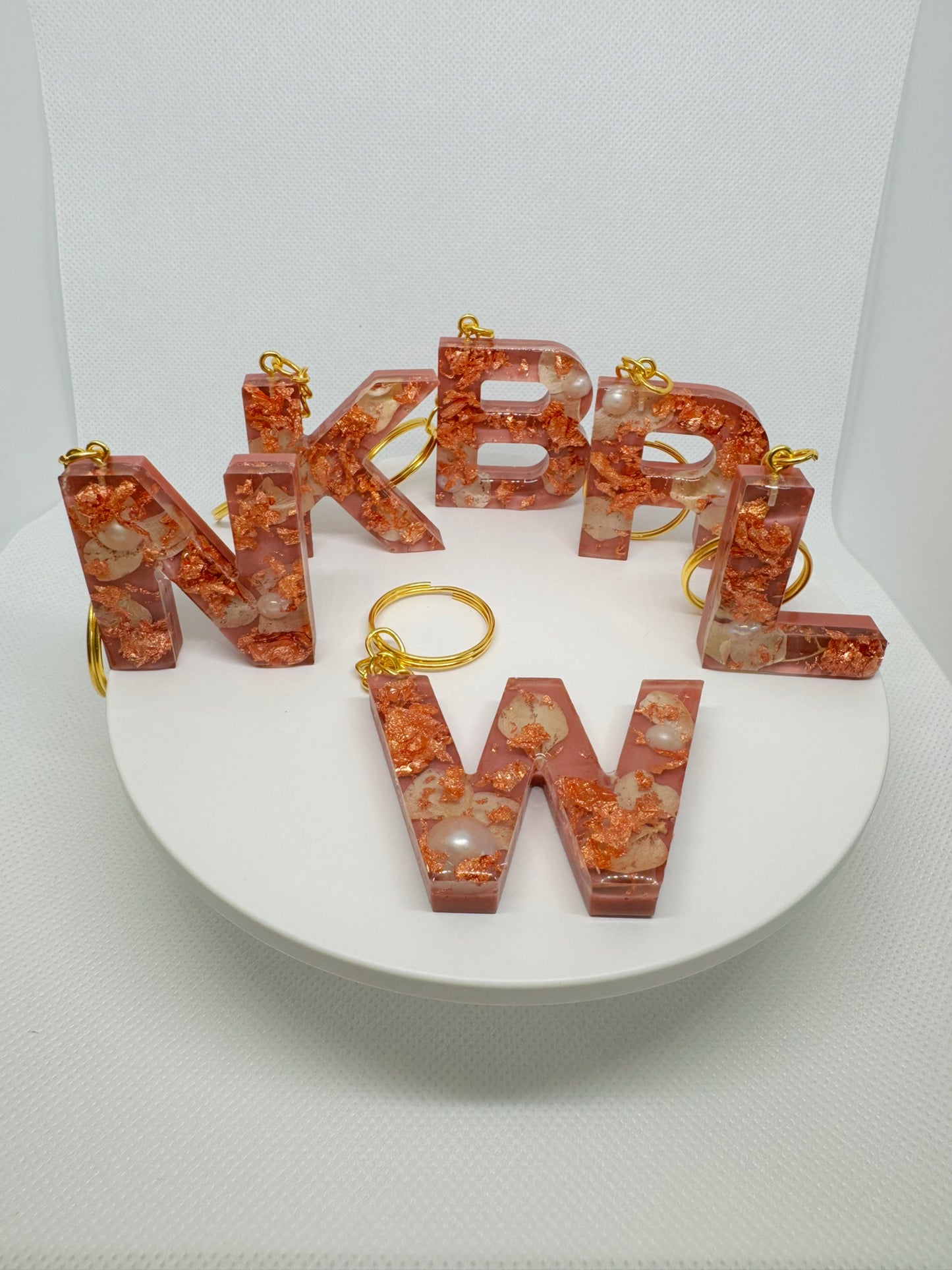 Pink with Rose Gold Foil Keychain- Alphabet Letter