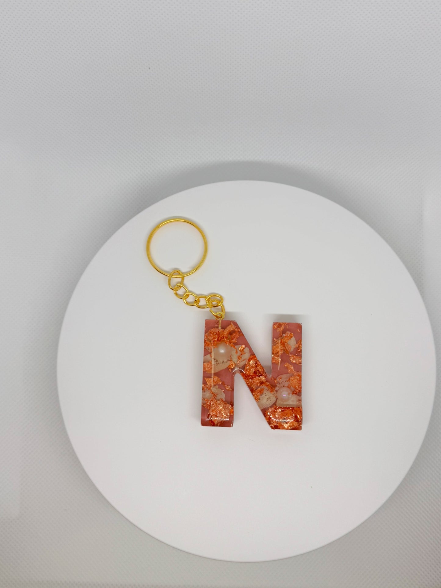 Pink with Rose Gold Foil Keychain- Alphabet Letter
