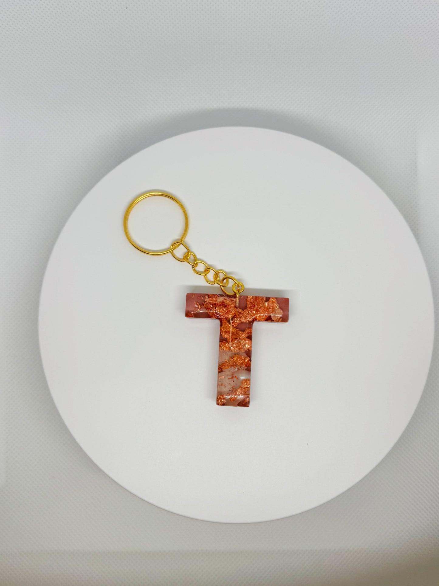 Pink with Rose Gold Foil Keychain- Alphabet Letter