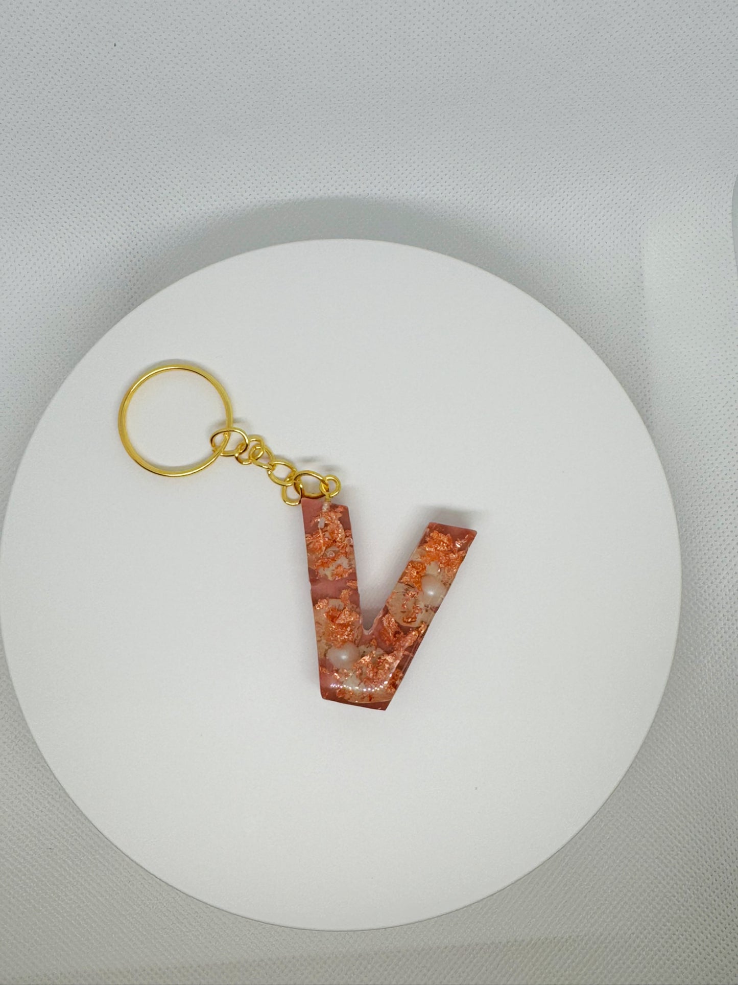 Pink with Rose Gold Foil Keychain- Alphabet Letter