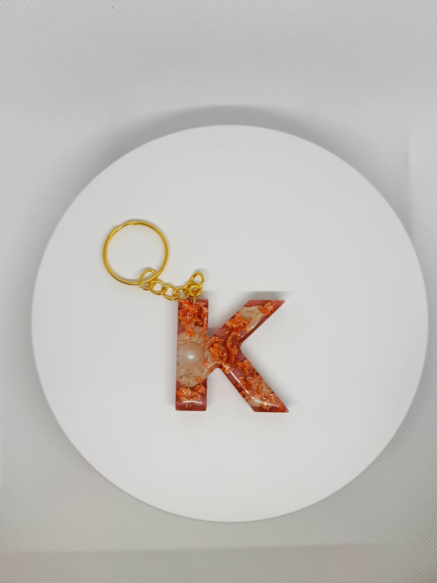 Pink with Rose Gold Foil Keychain- Alphabet Letter