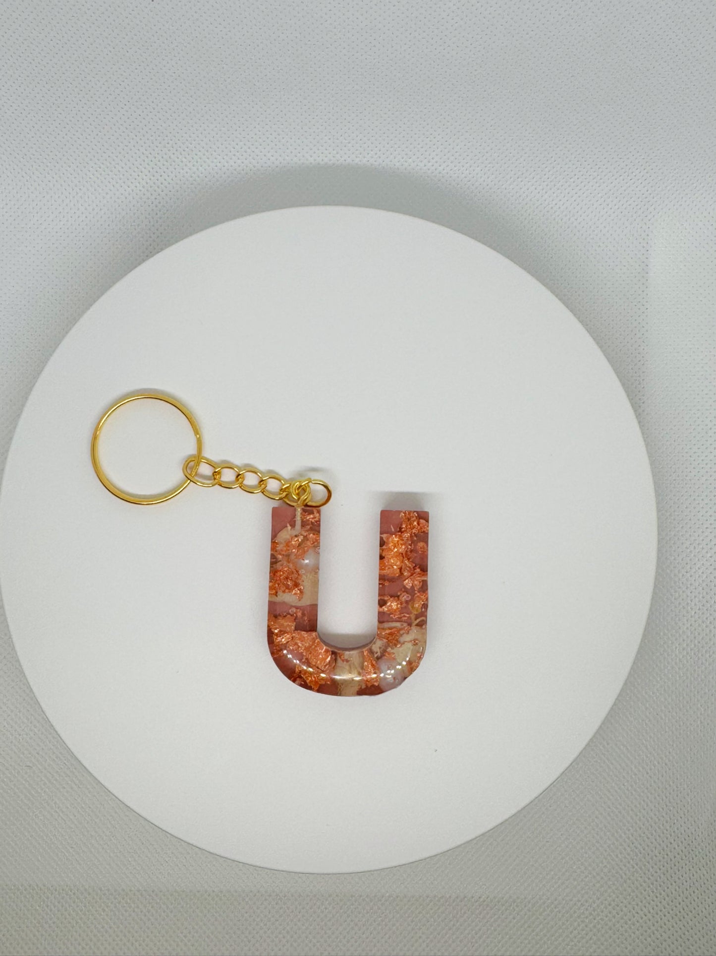 Pink with Rose Gold Foil Keychain- Alphabet Letter